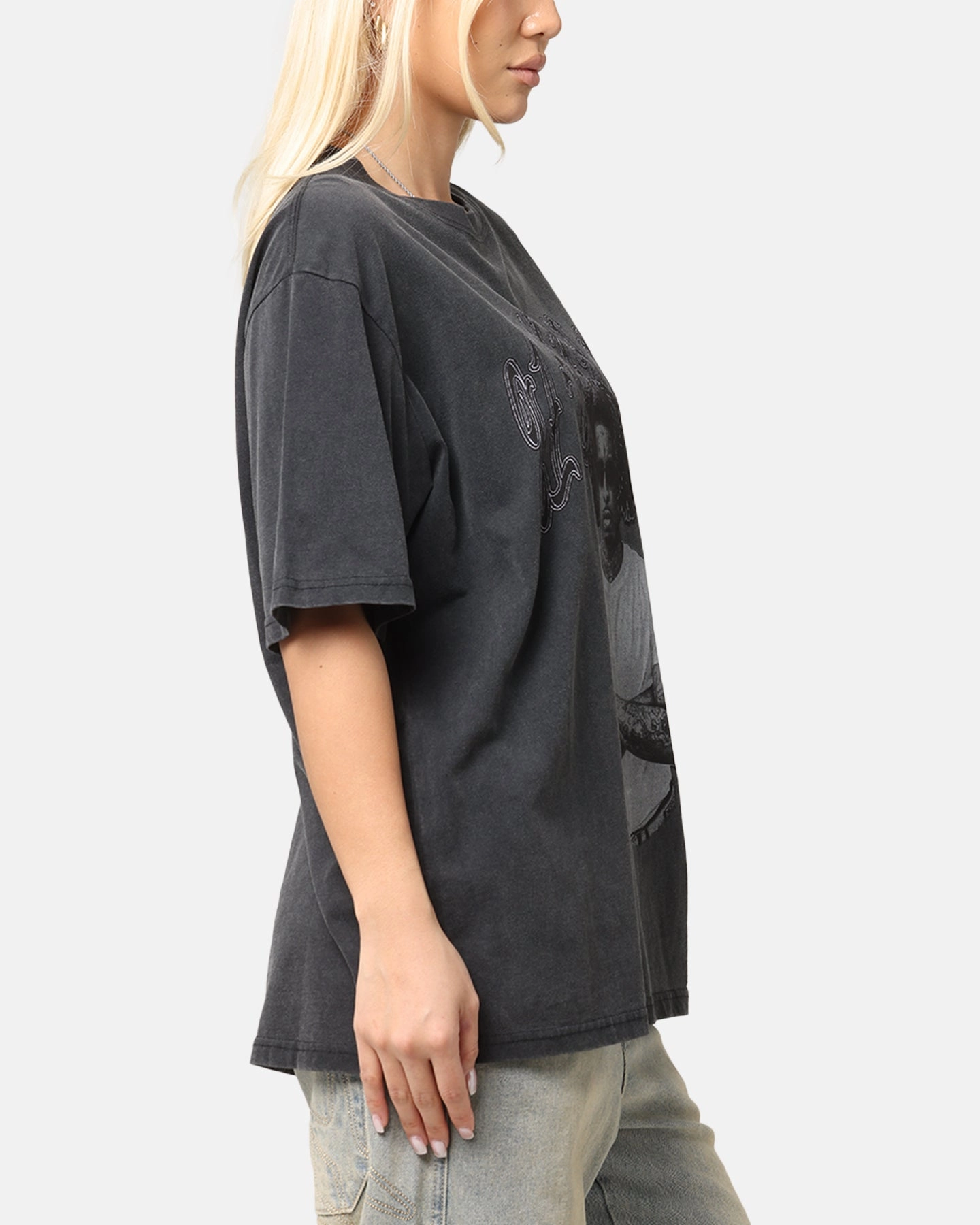 21 Savage Photo T-Shirt Washed Black Low Profile Collar