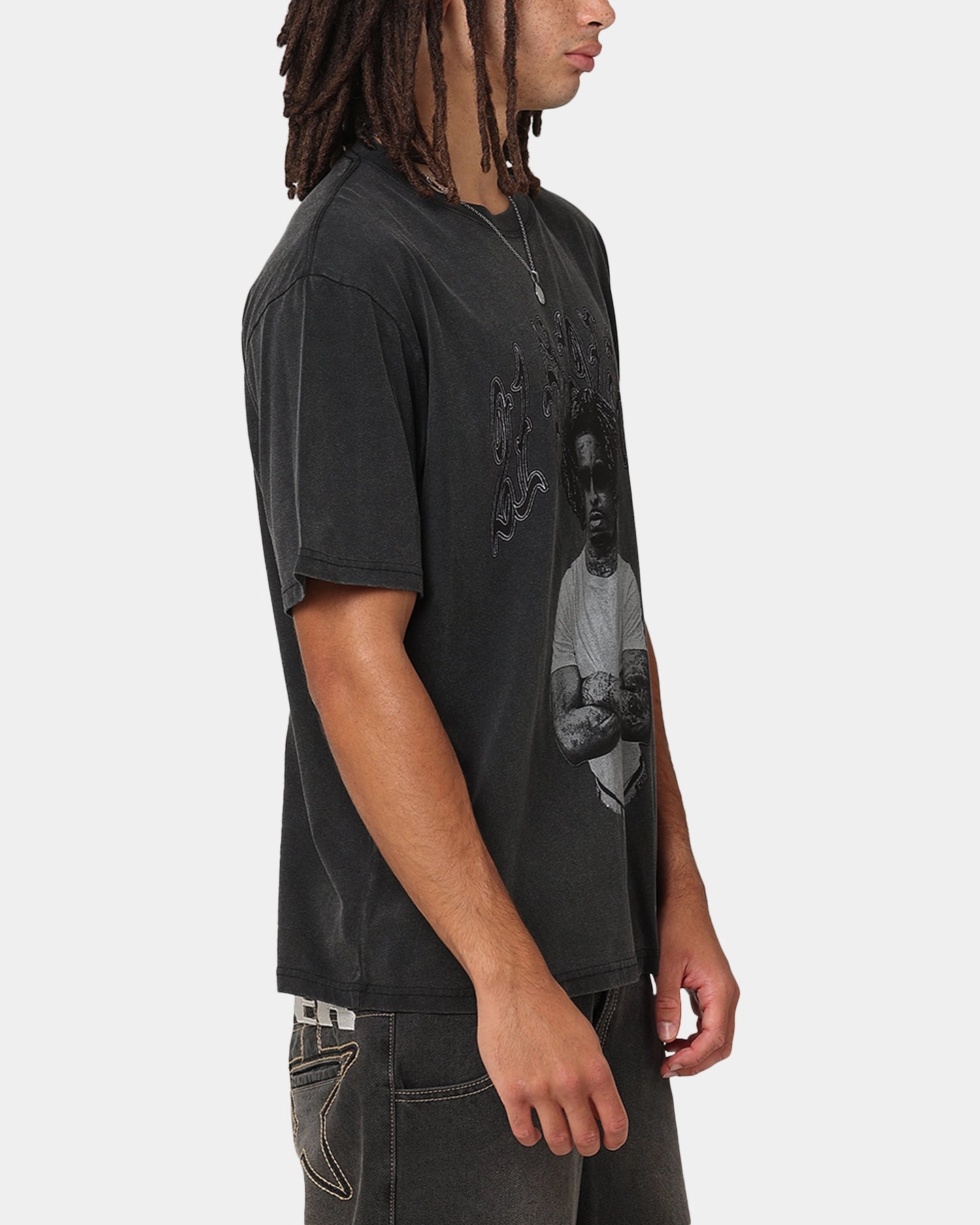 21 Savage Photo T-Shirt Washed Black Soft Texture