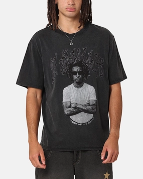 21 Savage Photo T-Shirt Washed Black Versatile Piece Stretchable Weave