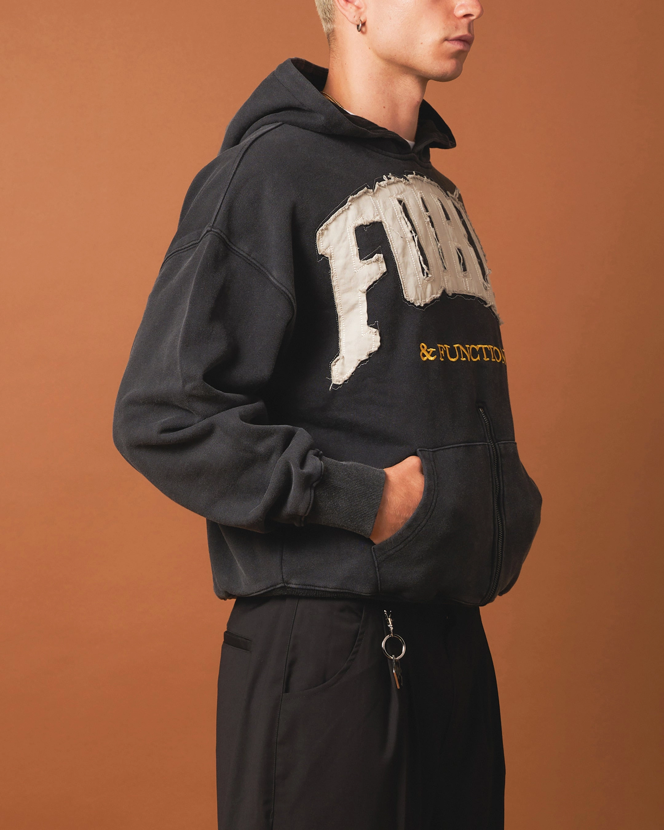404 Bottom Zip Form Hoodie Washed Charcoal Outdoor Fashion