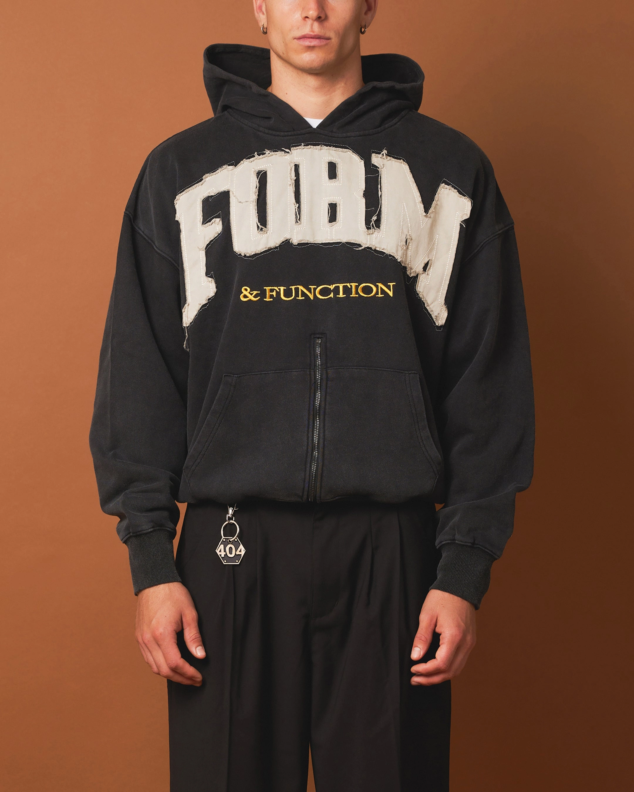 404 Bottom Zip Form Hoodie Washed Charcoal Effortless Wear