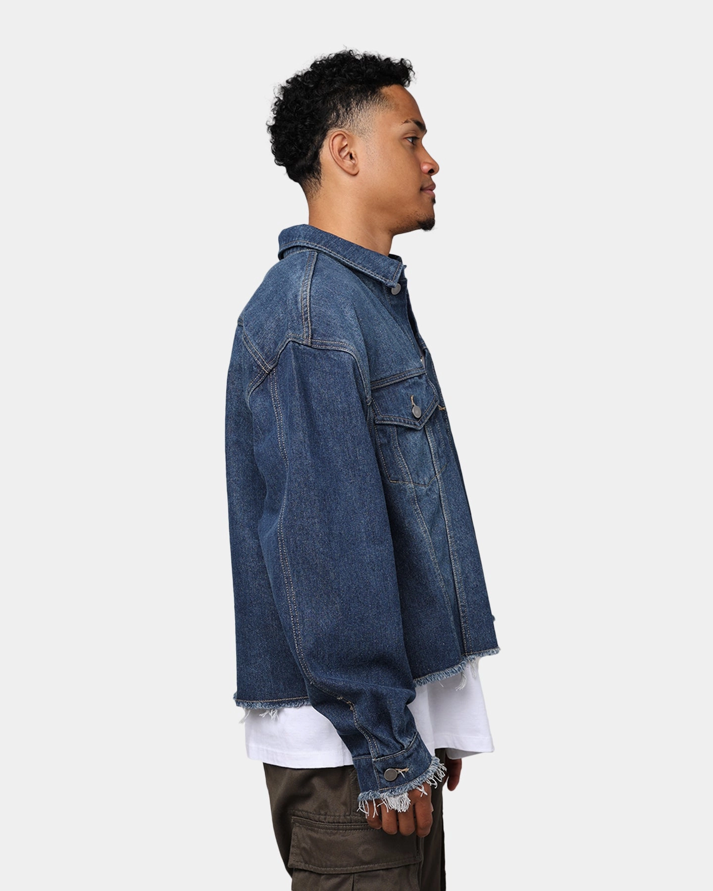 404 Cropped Denim Jacket Indigo Anti Static Material Cozy Fit