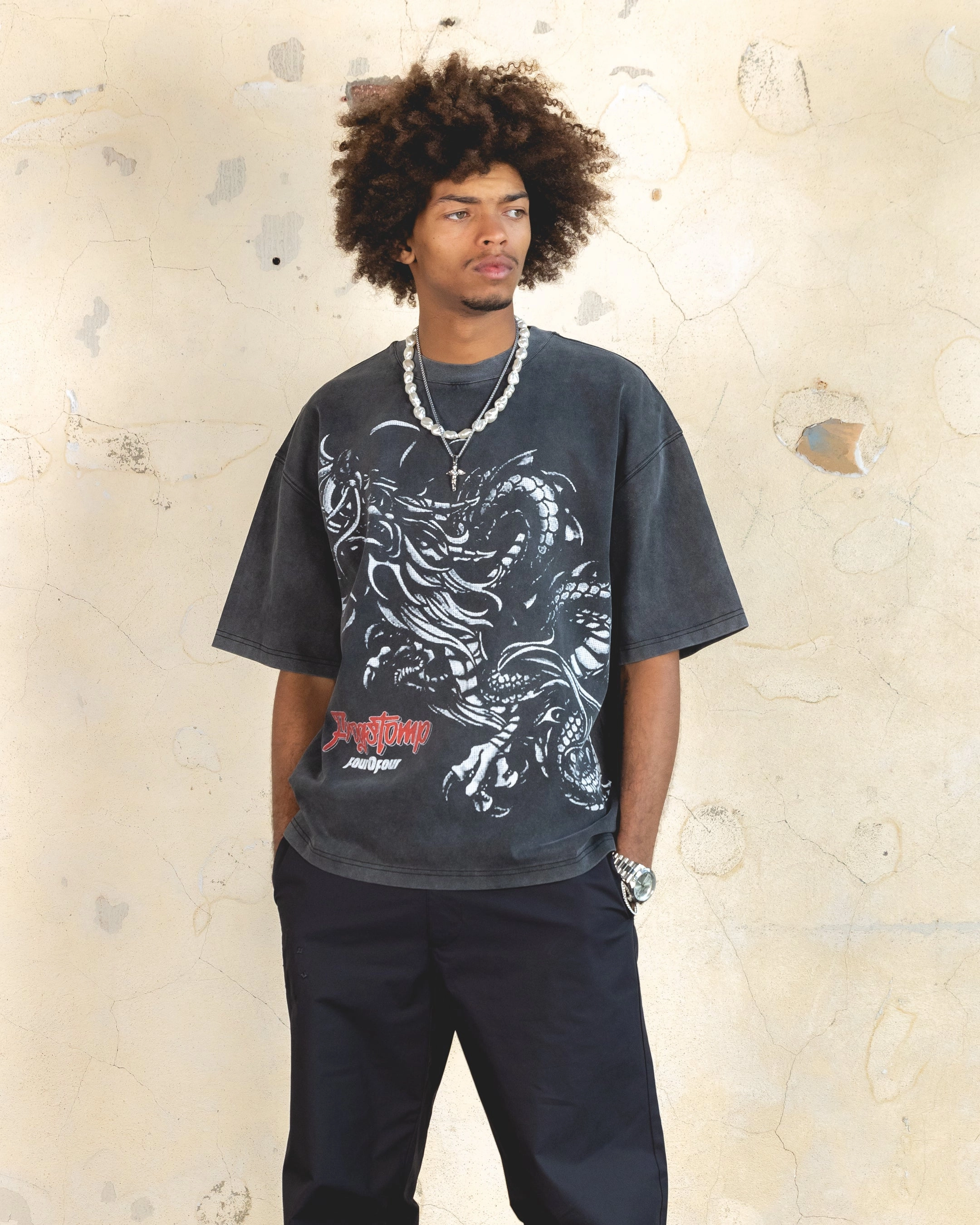 Easy Wear Style Cycling endurance 404 Dragon Vintage T-Shirt Vintage Charcoal