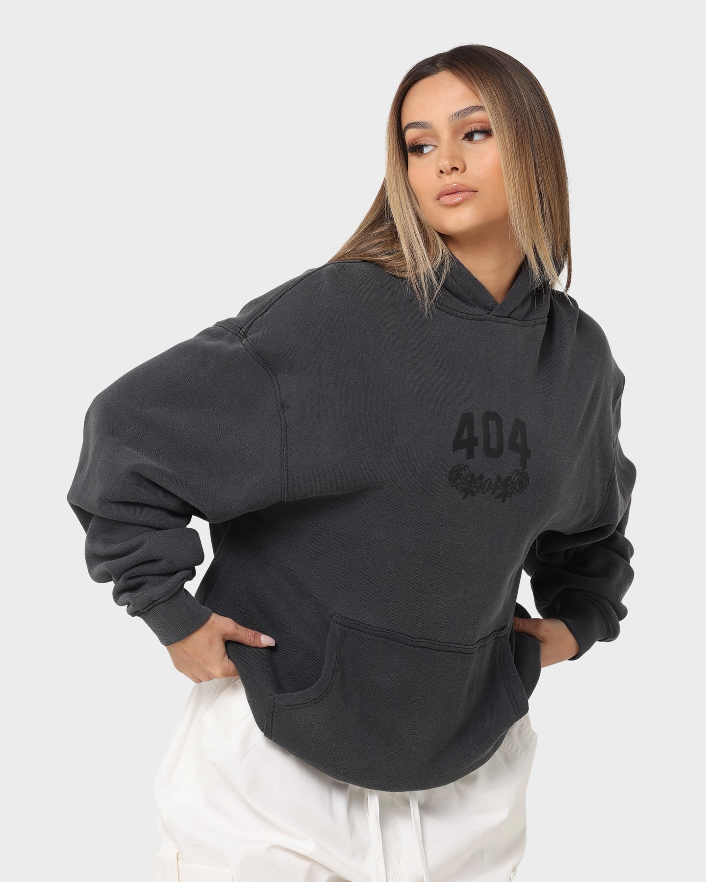 404 Flight Vintage Hoodie Charcoal Versatile Wear Approve