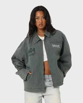 404 Florence Work Jacket Green Hidden Zipper Closure Hint