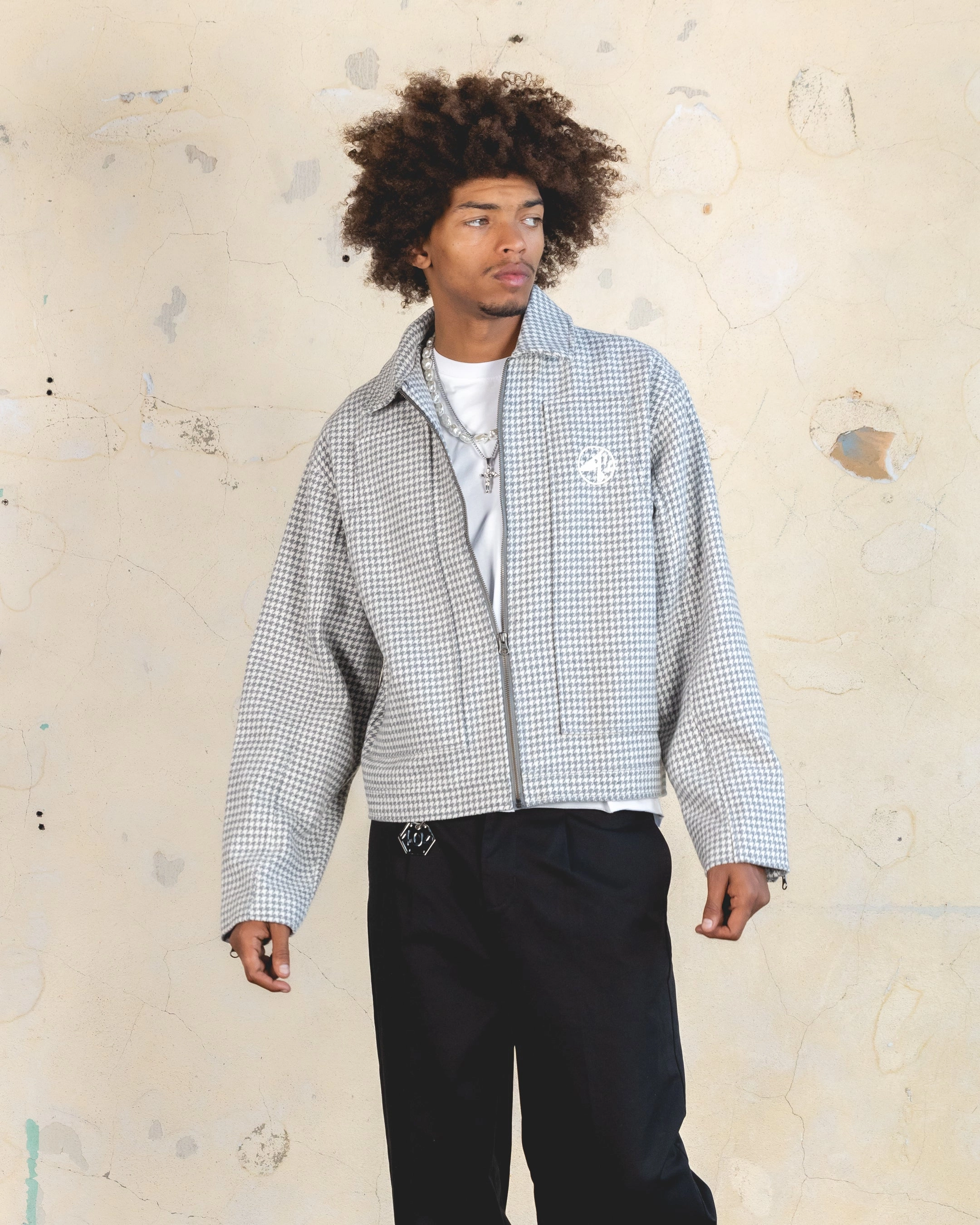 404 Studio Cropped Jacket Grey/White Trendy High-Performance Jacket