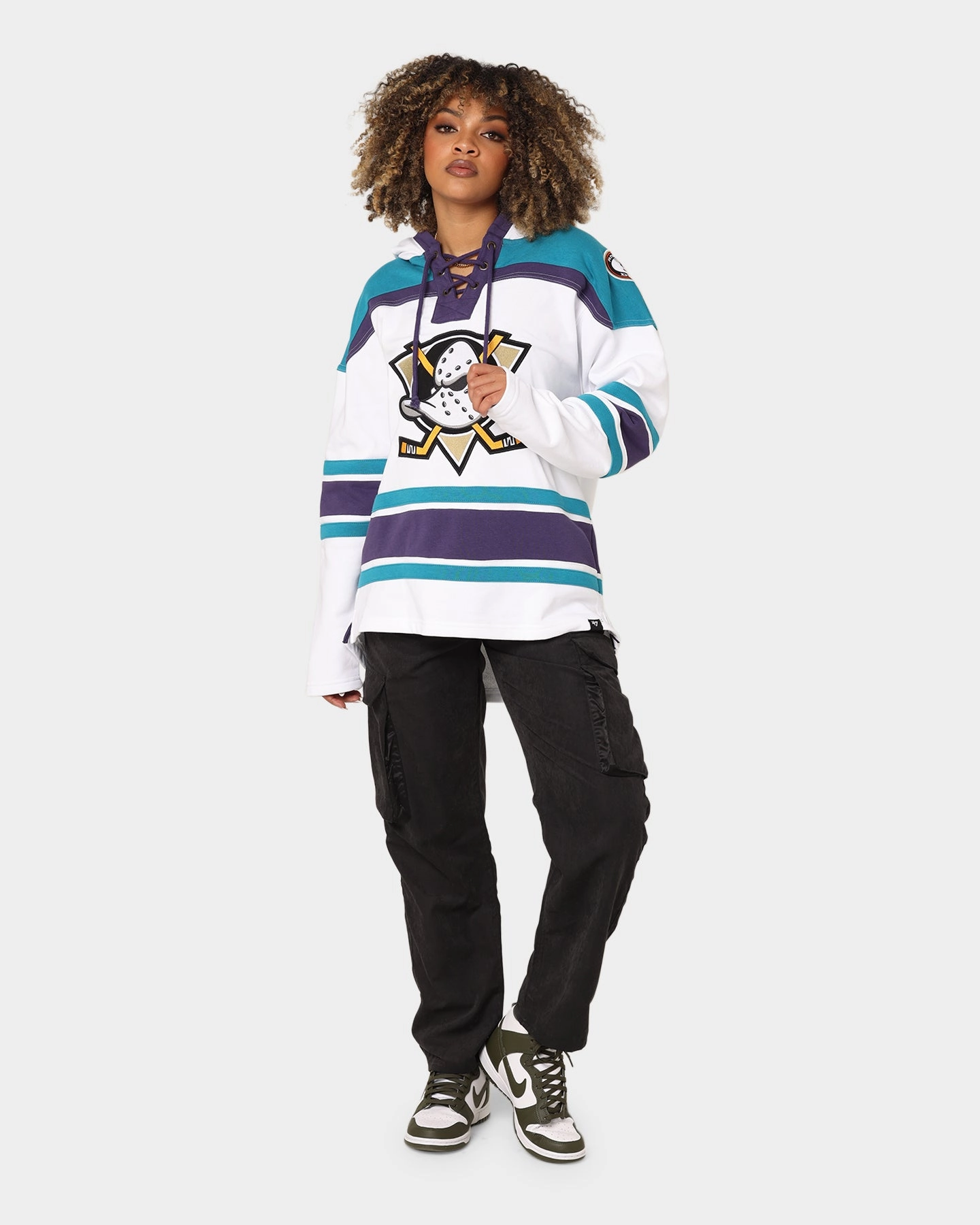 47 Brand Anaheim Ducks Superior Lacer Hoodie White Wash Range music concert