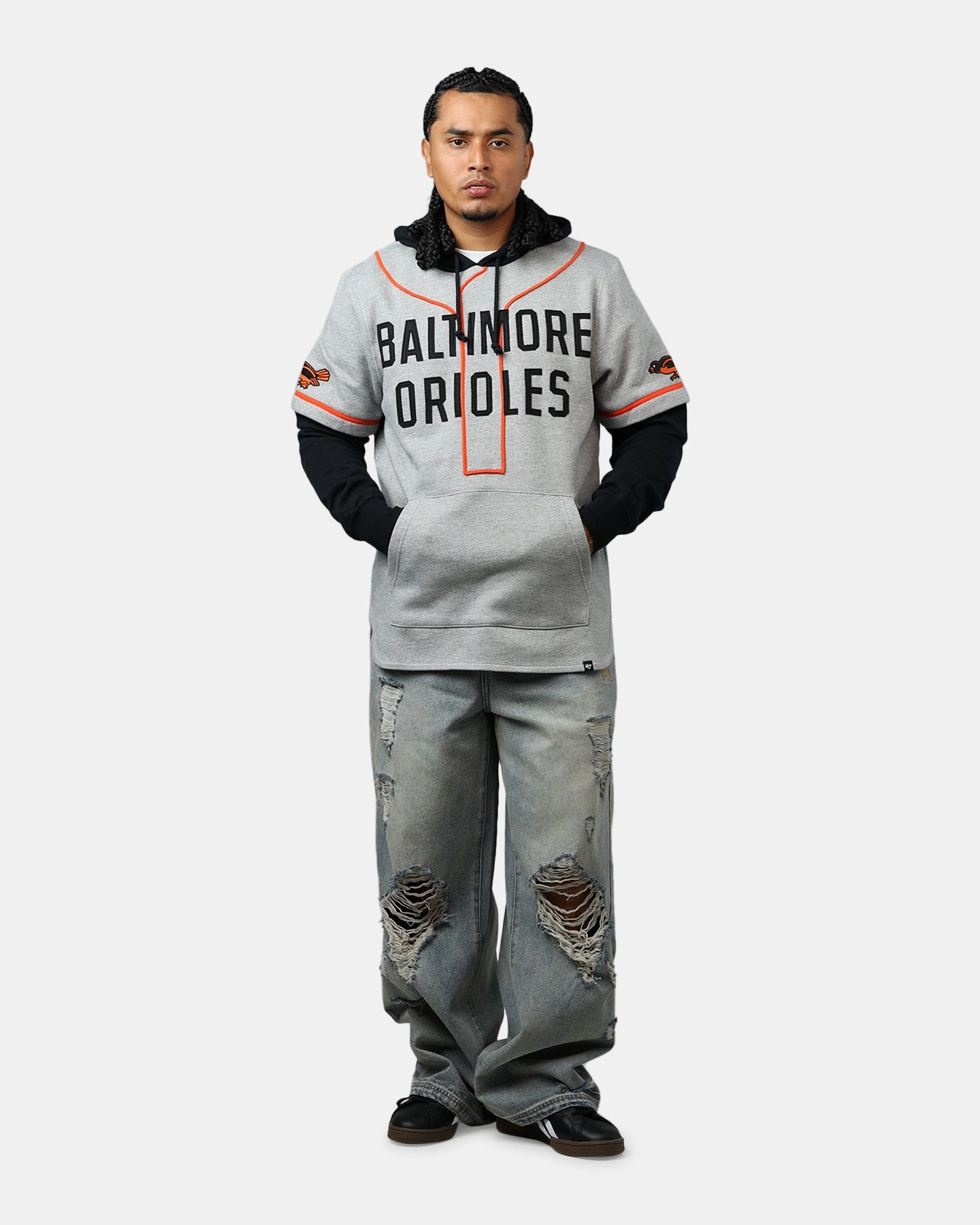 Neutral Tones Quick Dry Fabric 47 Brand Baltimore Orioles Game Hoodie Grey/Black