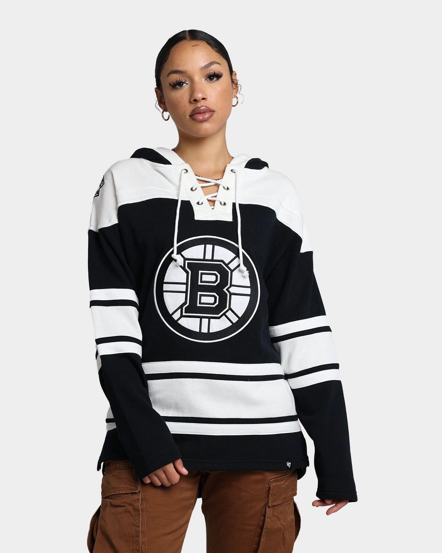 47 Brand Boston Bruins Superior Lacer Hoodie Jet Black Soft inner layer