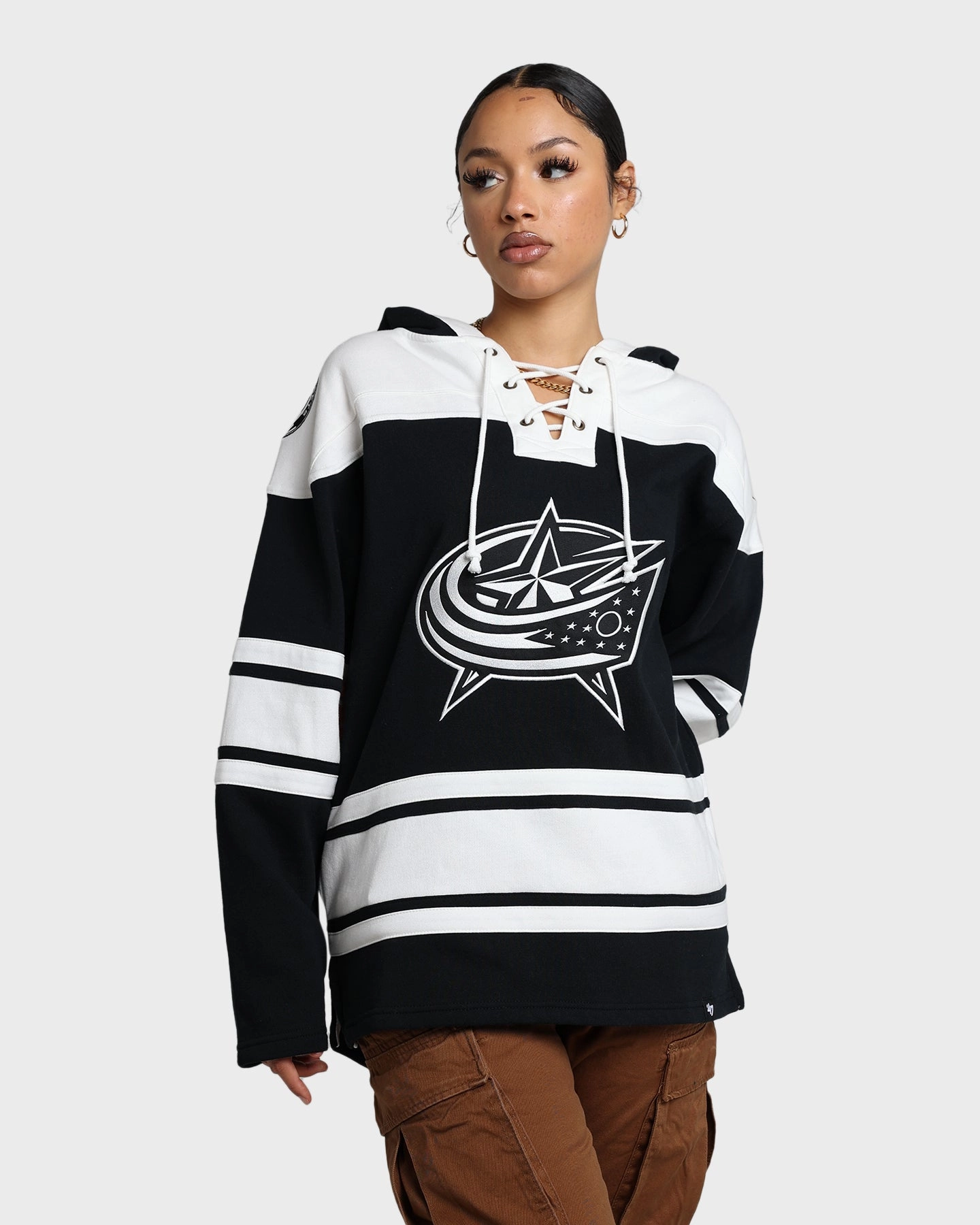 Noise Reduced Fabric 47 Brand Columbus Blue Jackets Superior Lacer Hoodie Jet Black