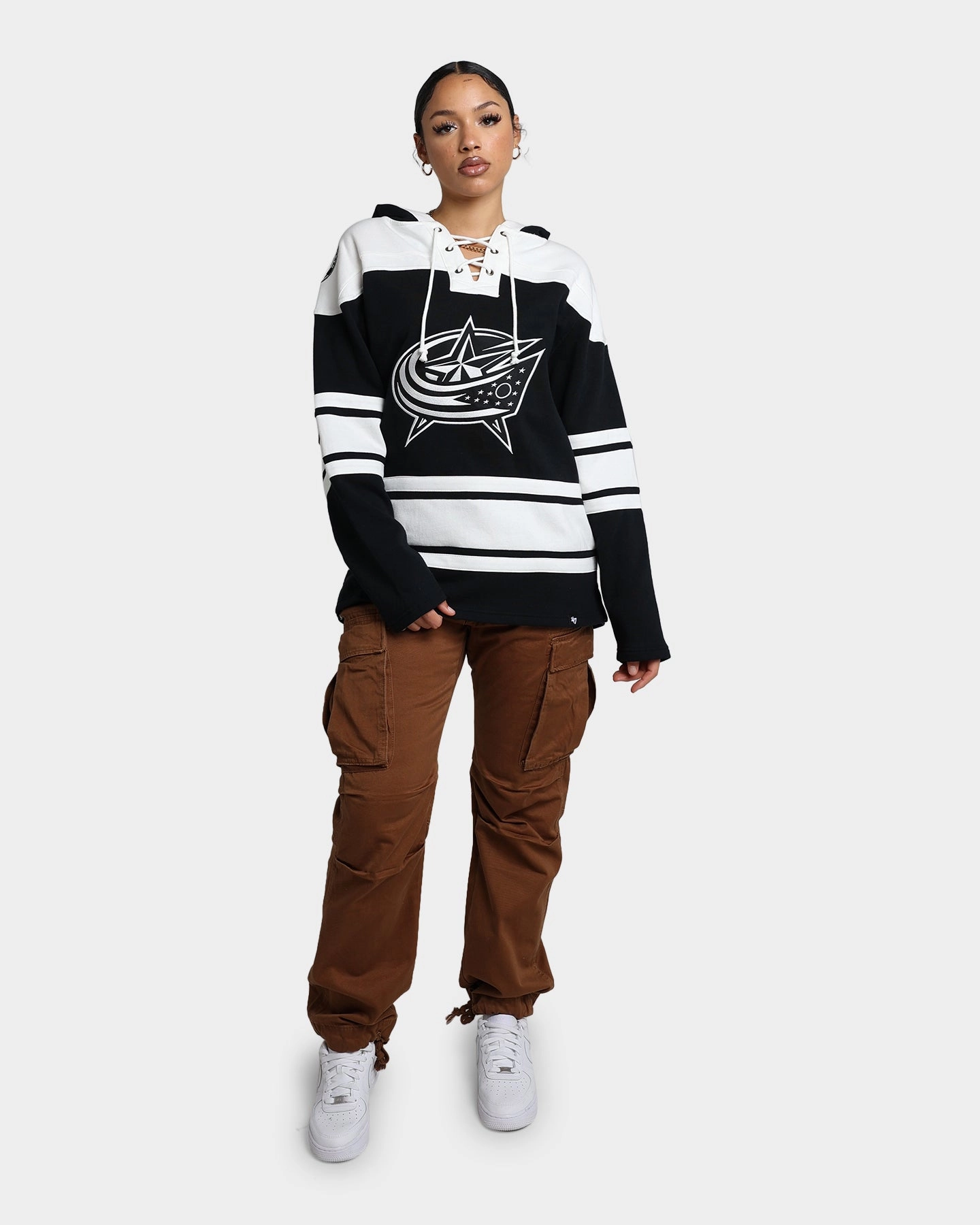 Reflective Piping suitable for advertising campaigns 47 Brand Columbus Blue Jackets Superior Lacer Hoodie Jet Black