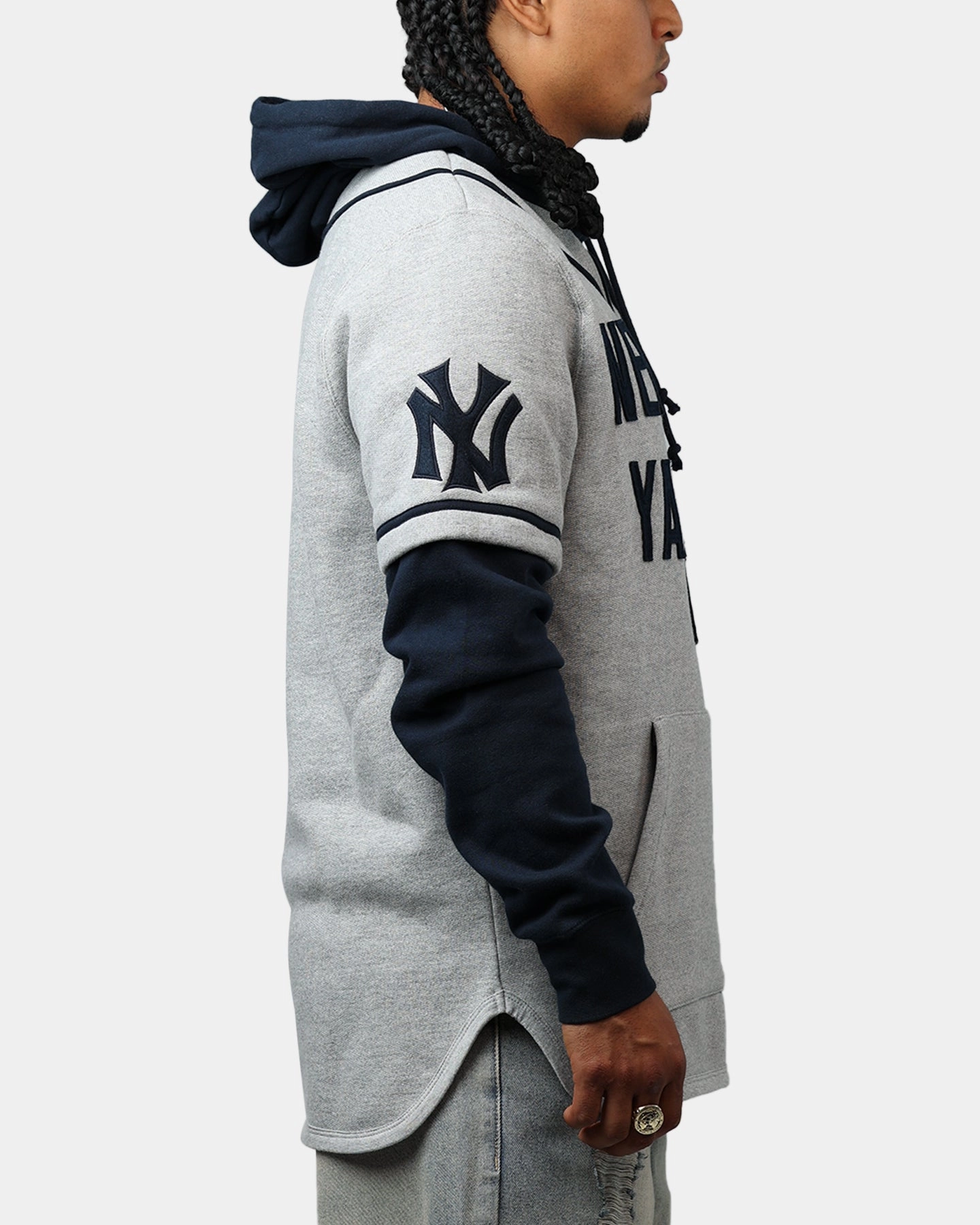 47 Brand New York Yankees Game Hoodie Grey/Navy Zippered Pockets Flex Stretch Material