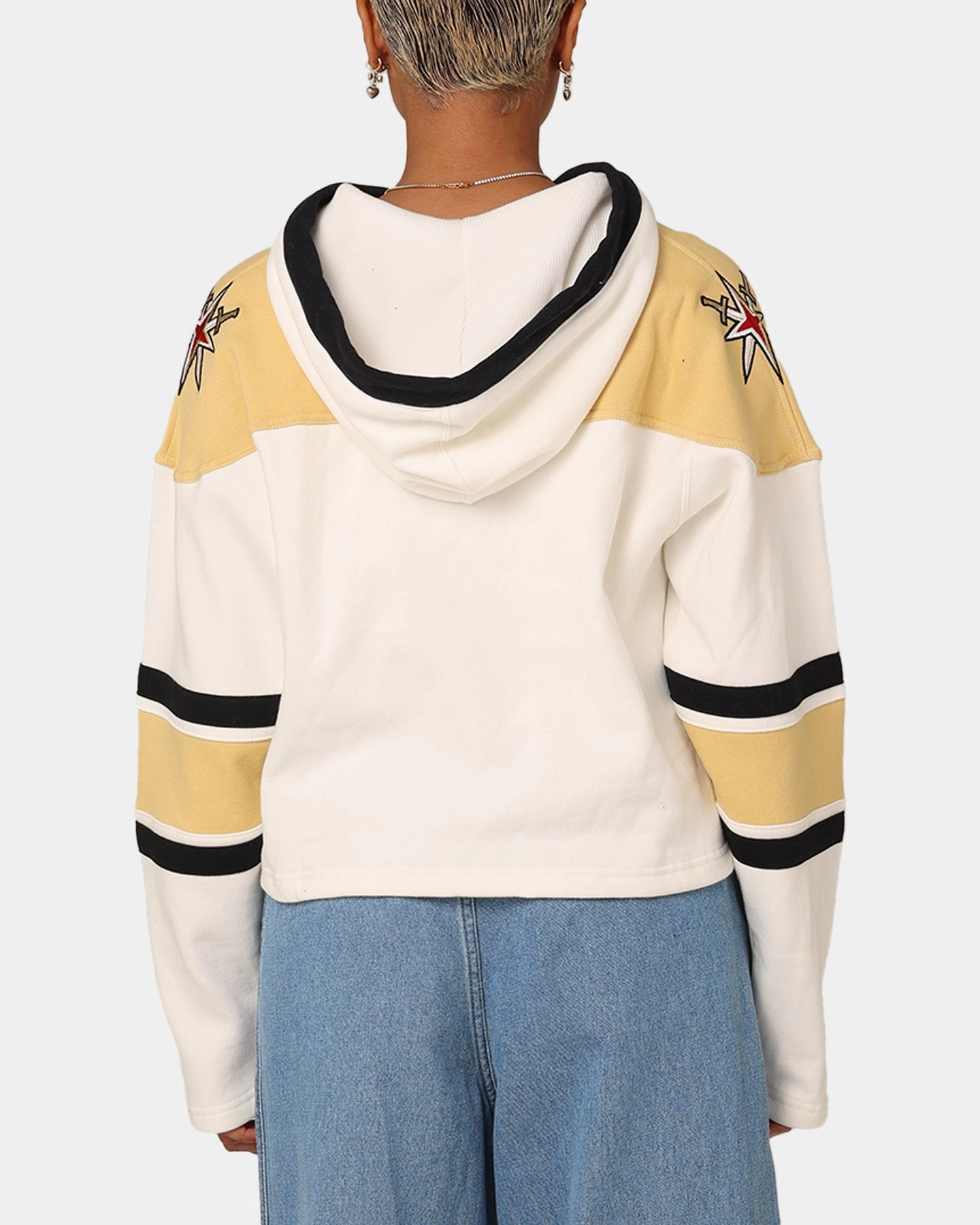 Ventilated Back Panel Stretchable Fabric 47 Brand Women's Vegas Golden Knights Cropped Lacer Hoodie White Wash