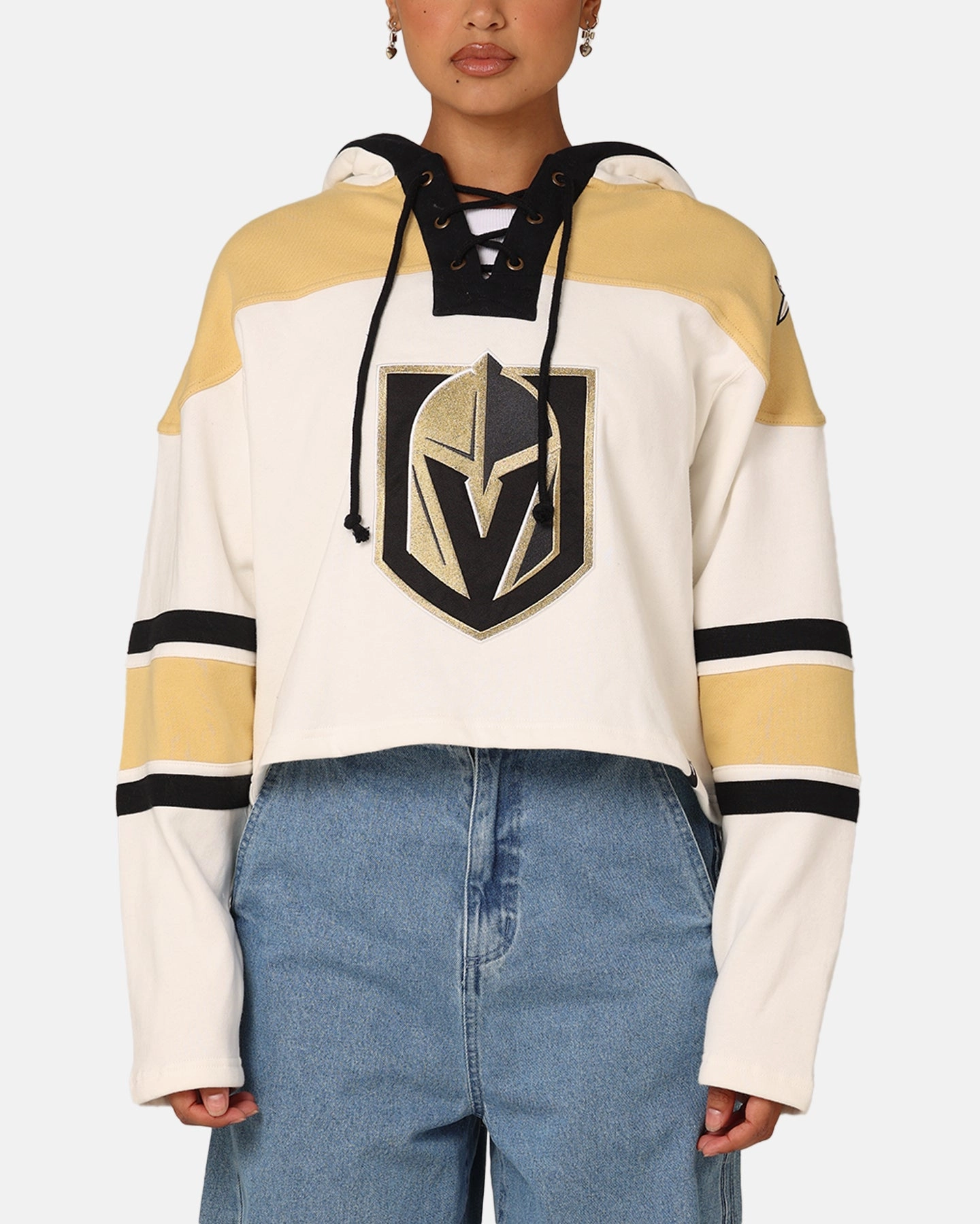 47 Brand Women's Vegas Golden Knights Cropped Lacer Hoodie White Wash Service