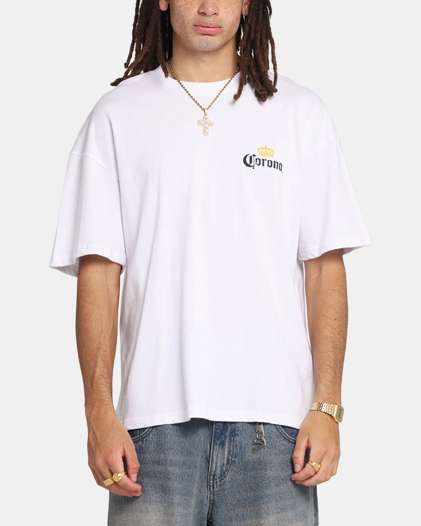 Playful Prints Flexible Ribbed Neckline 73 Studio Corona T-Shirt White