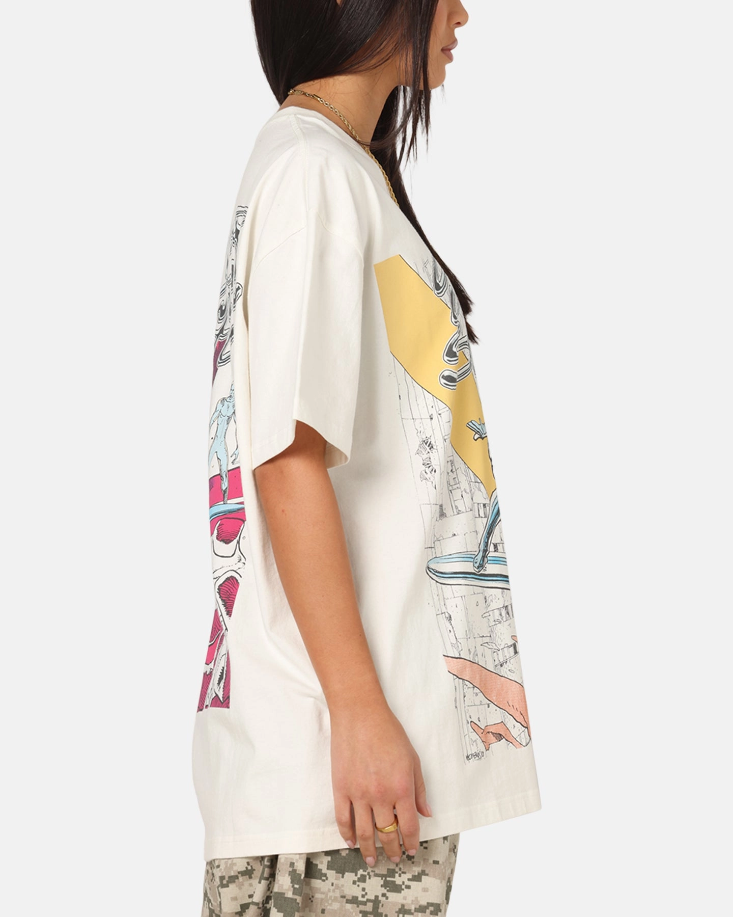 73 Studio Marvel Fantastic Four Silver Surfer Heavy T-Shirt Off White Fashion Layering Weekend Essential