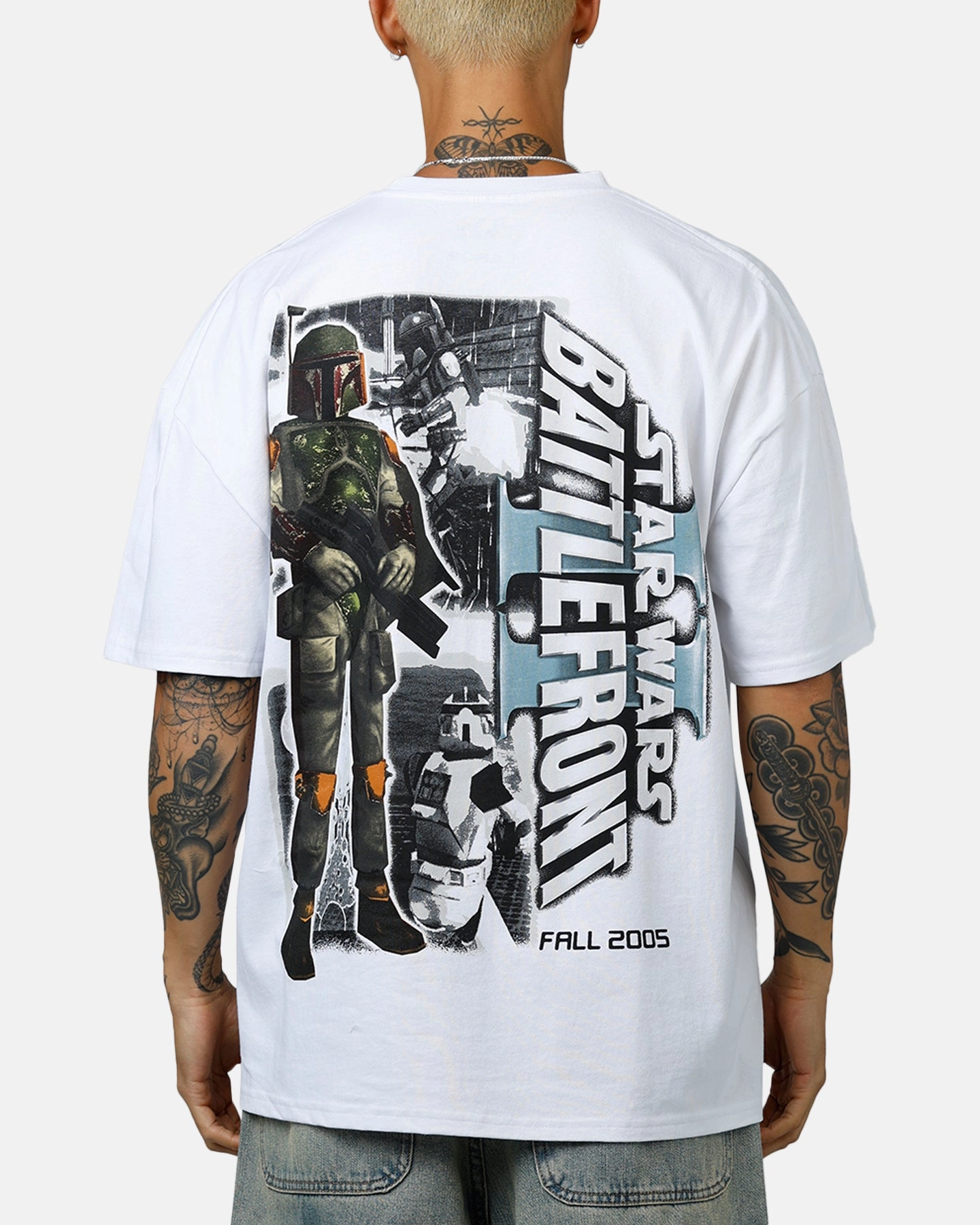 spandex blend 73 Studio Star Wars Boba Fett Battlefront II T-Shirt White