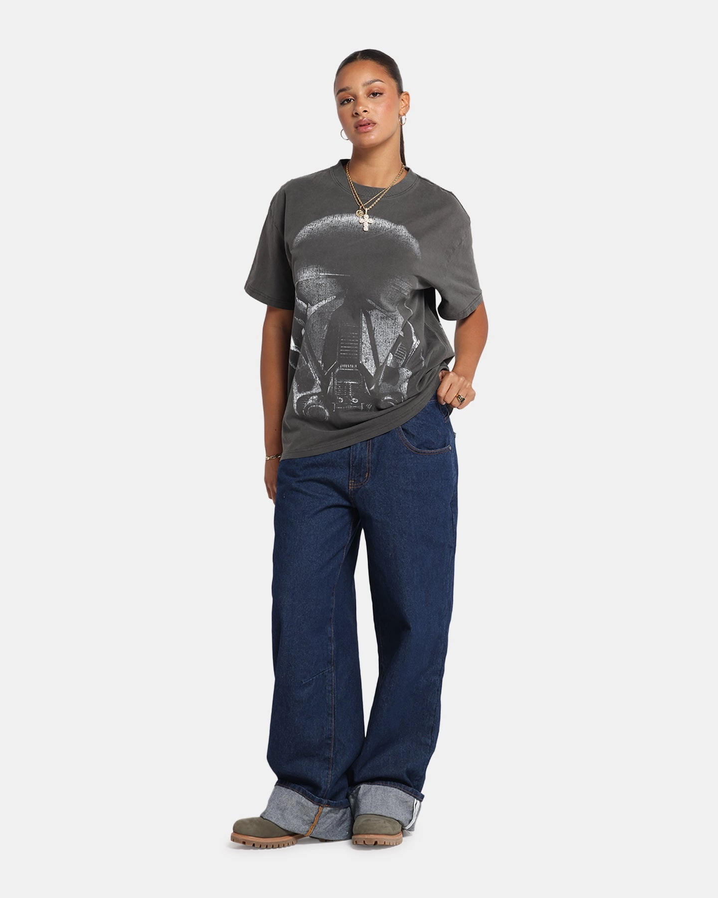 73 Studio Star Wars Death Trooper Vintage T-Shirt Black Wash Street Casual Look FunctionalPockets