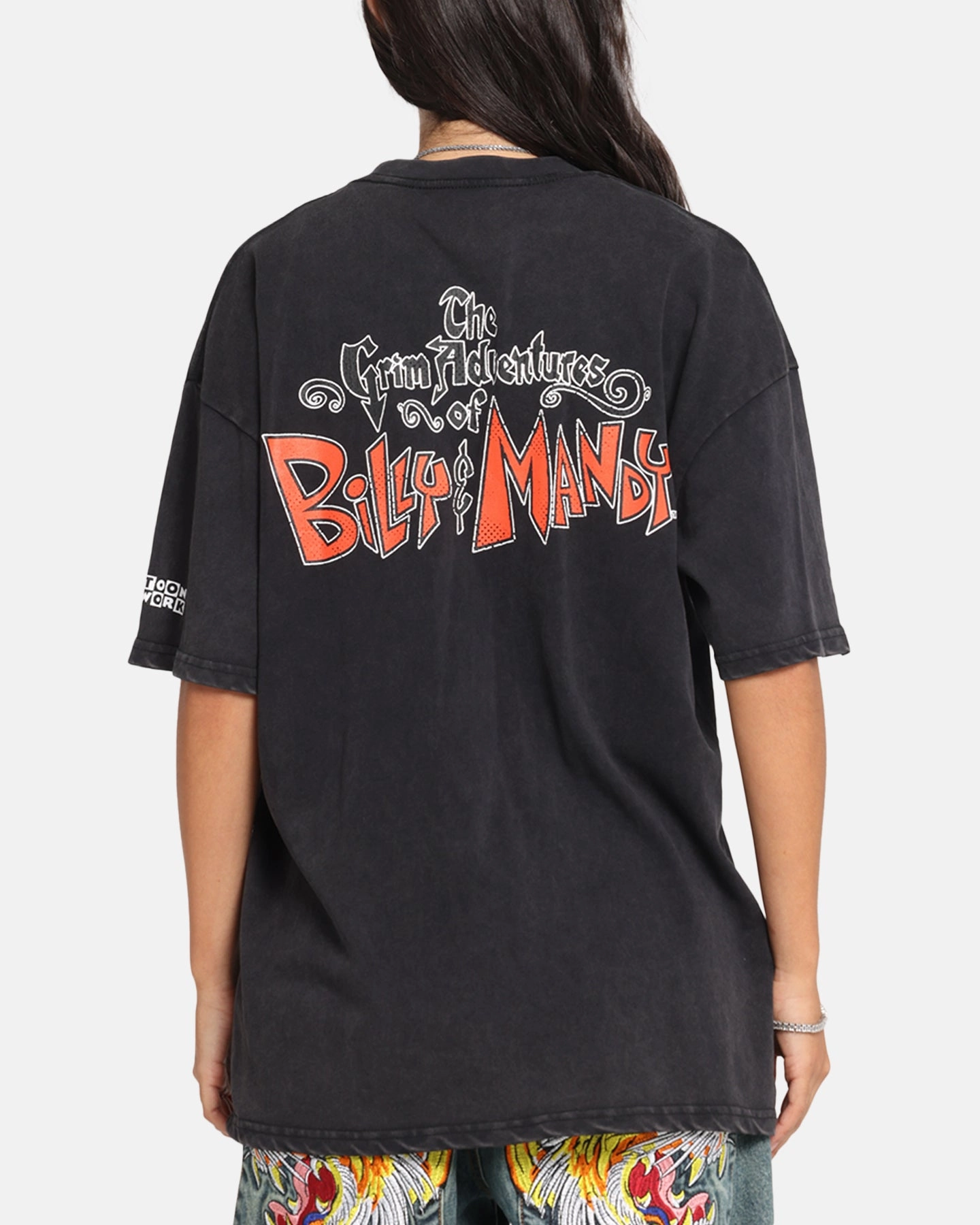 in demand Yarn Dyed Fabric 73 Studio X Cartoon Network Bill & Mandy Box Logo Vintage T-Shirt Black Acidwash