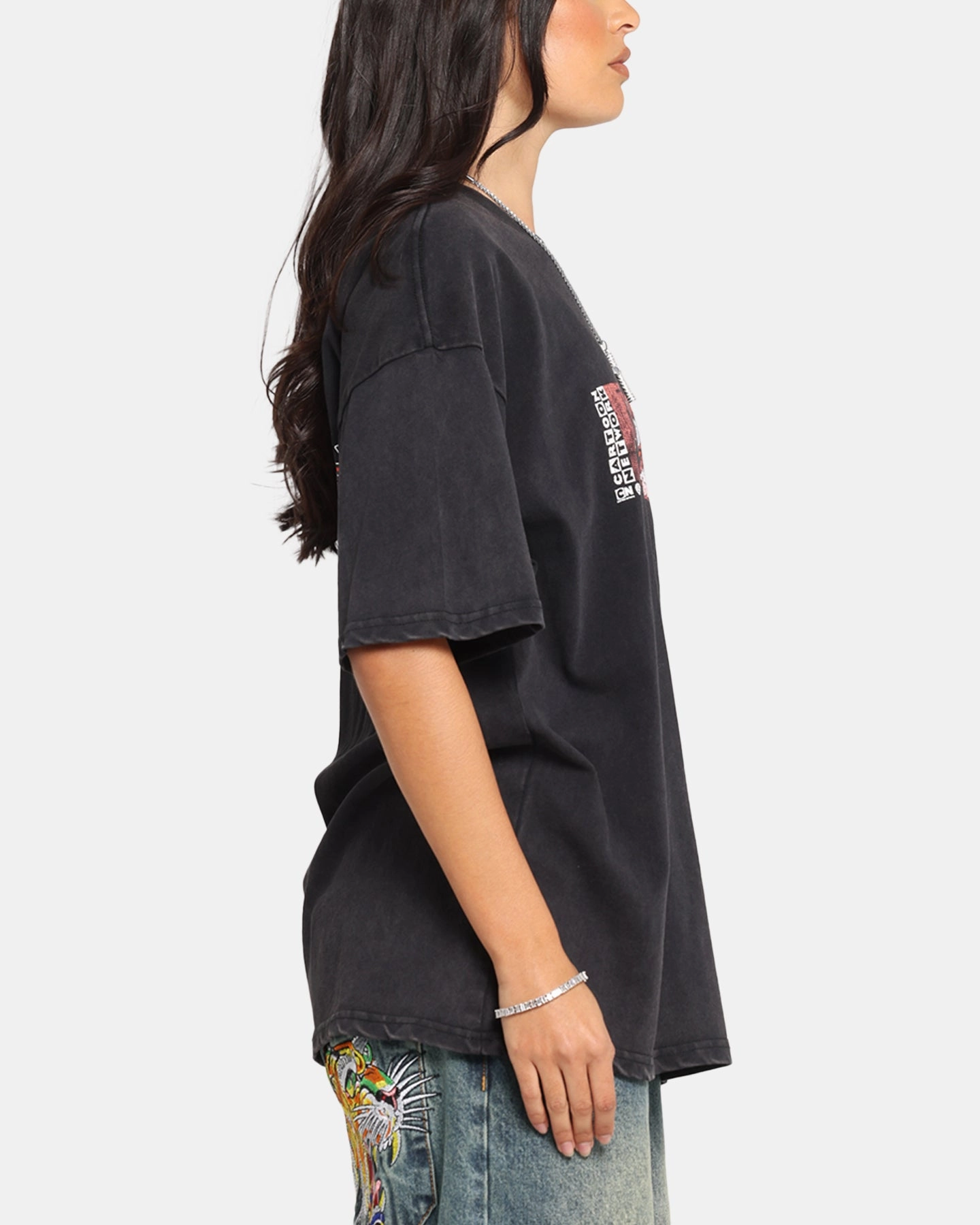 73 Studio X Cartoon Network Bill & Mandy Box Logo Vintage T-Shirt Black Acidwash sequined details