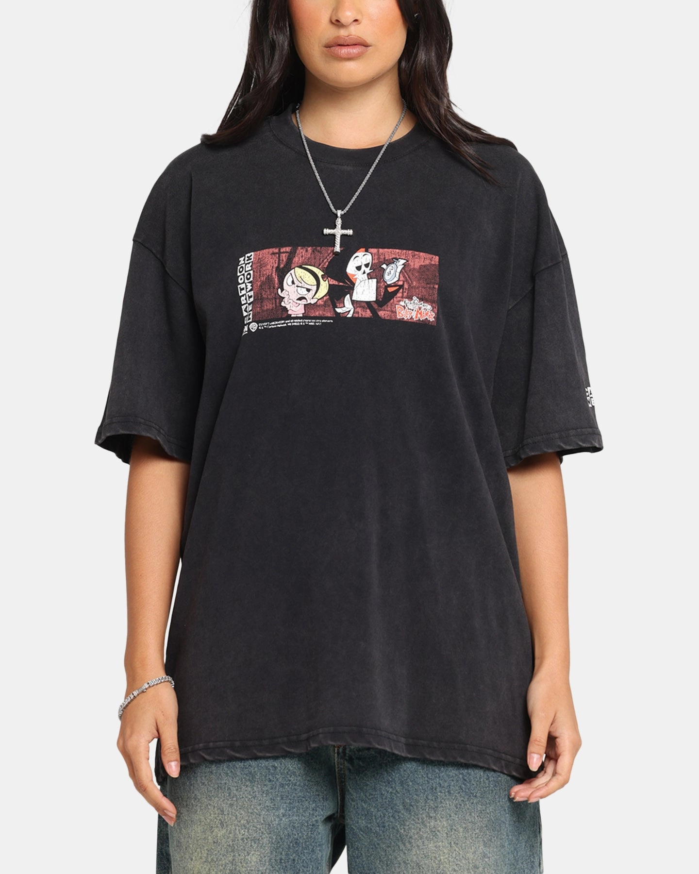 73 Studio X Cartoon Network Bill & Mandy Box Logo Vintage T-Shirt Black Acidwash Layered Style