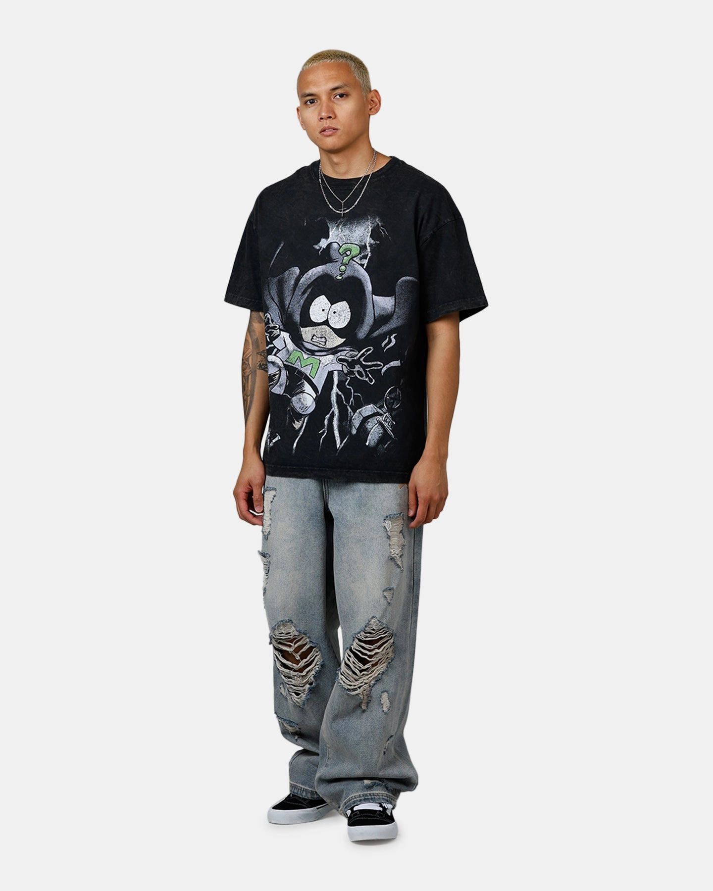 73 Studio X Cartoon Network South Park Mysterion Heavyweight T-Shirt Black Acidwash Breathable knit