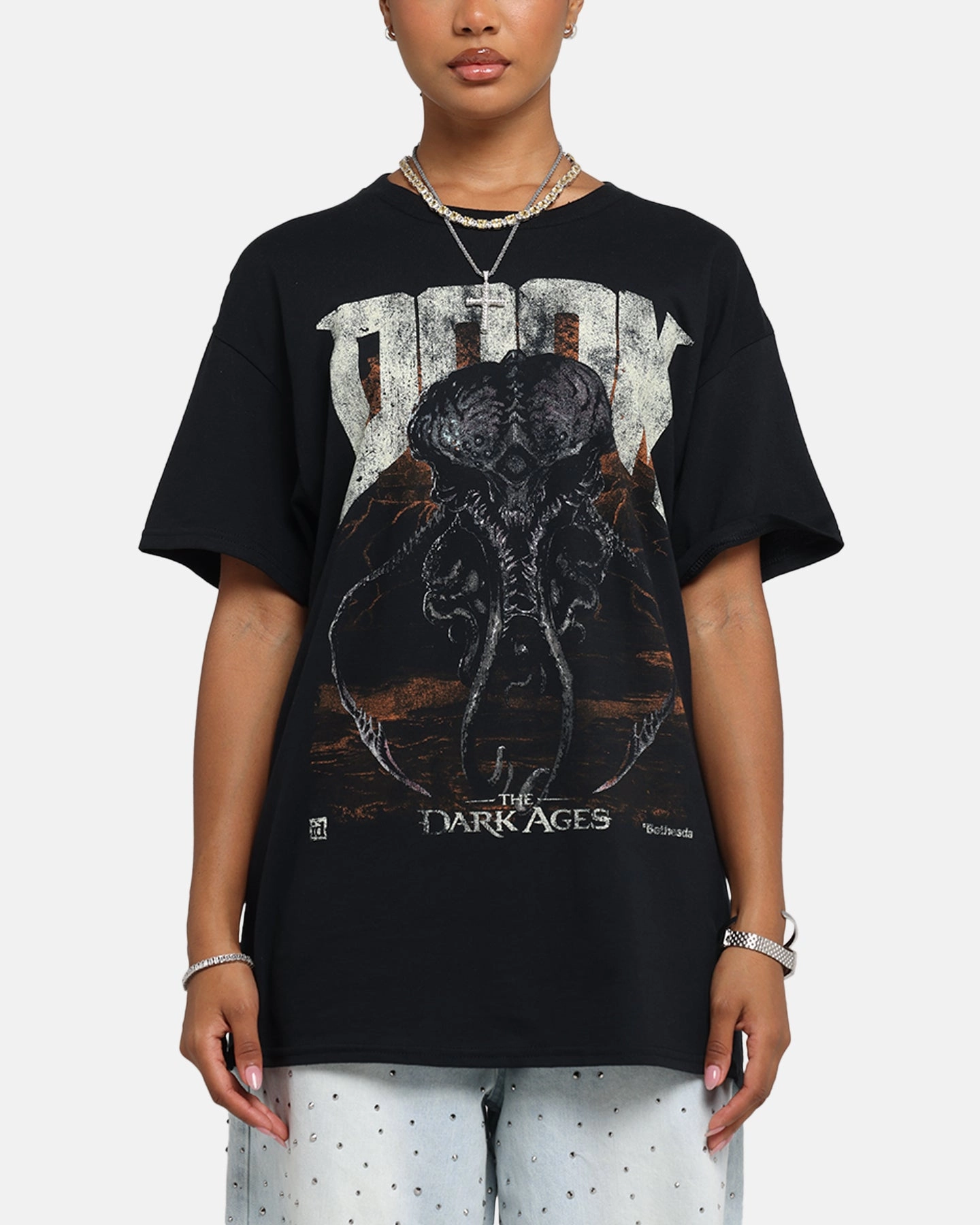 73 Studio X Doom Cacodemon Metal T-Shirt Black Bold Style TaglessCollar