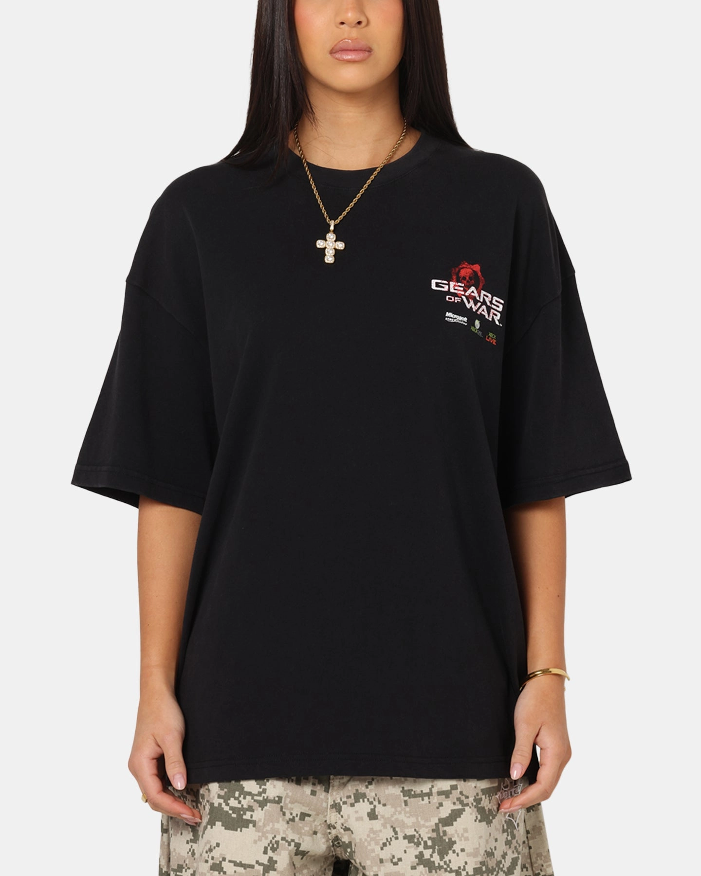 Comfortable Fit Wear 73 Studio X Gears Of War Lancer Vintage T-Shirt Black Acidwash