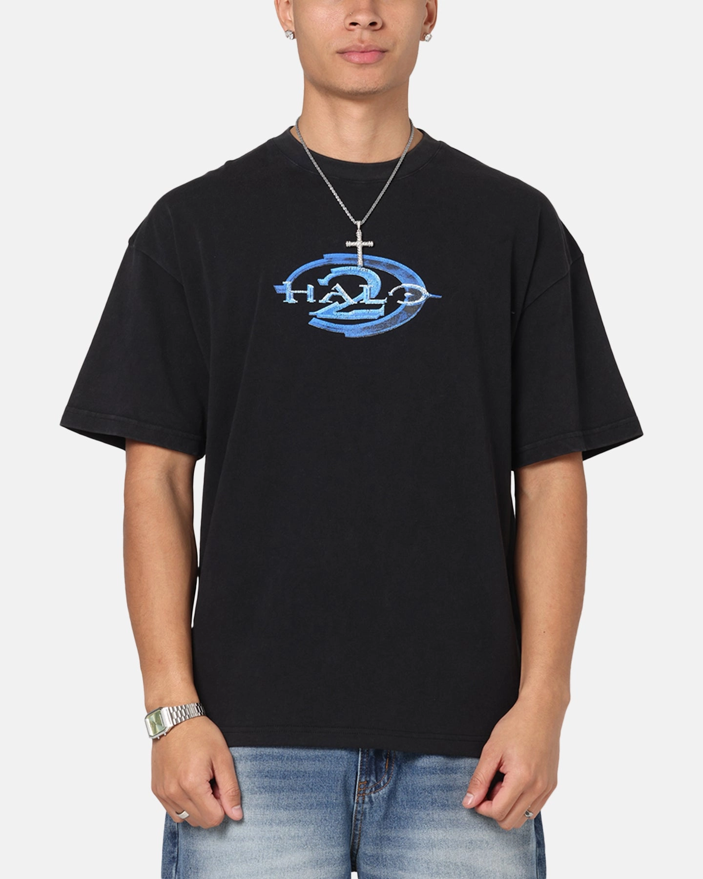 73 Studio X Halo Halo 2 Vintage T-Shirt Black Acidwash Solid color purity Classic Outfit