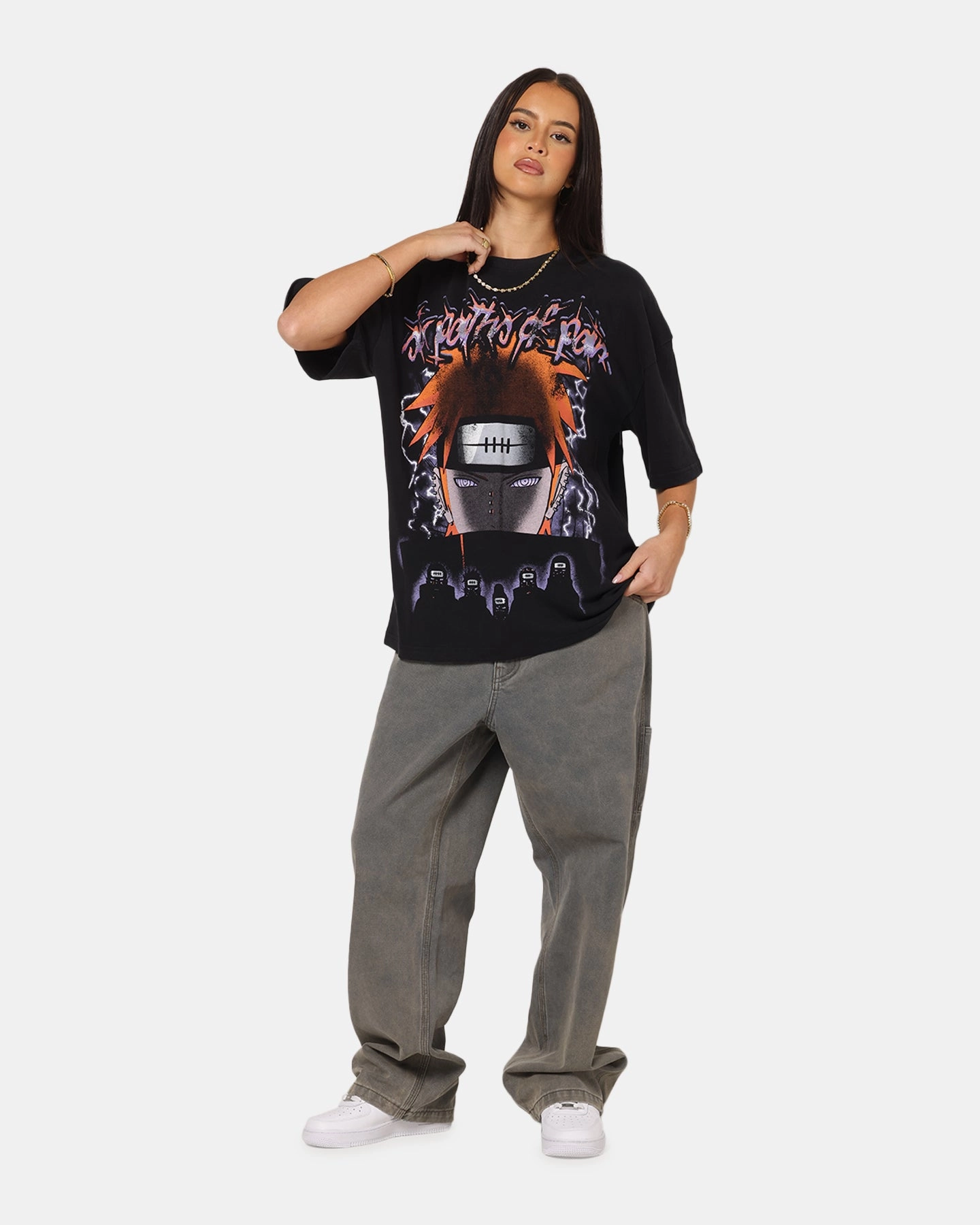 73 Studio X Naruto Shippuden Paths Of Pain Vintage T-Shirt Black Acidwash Geometric Print Weekend Smart Look