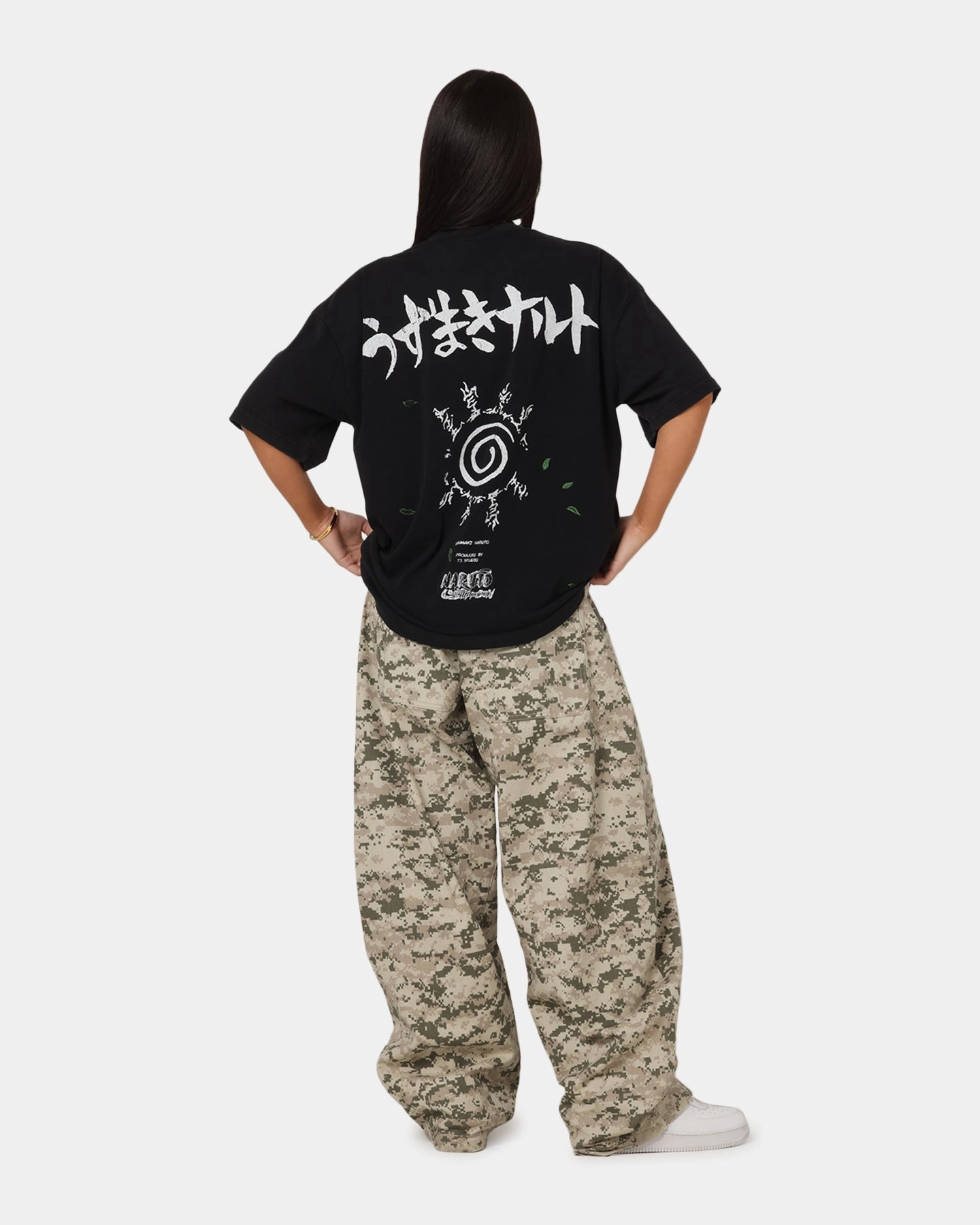 Set In Sleeve 73 Studio X Naruto Shippuden Uzamaki Vintage T-Shirt Black Acidwash