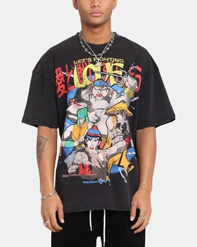 73 Studio X South Park Lets Fighting Love Vintage T-Shirt Black Acidwash Bold Look Beachwear