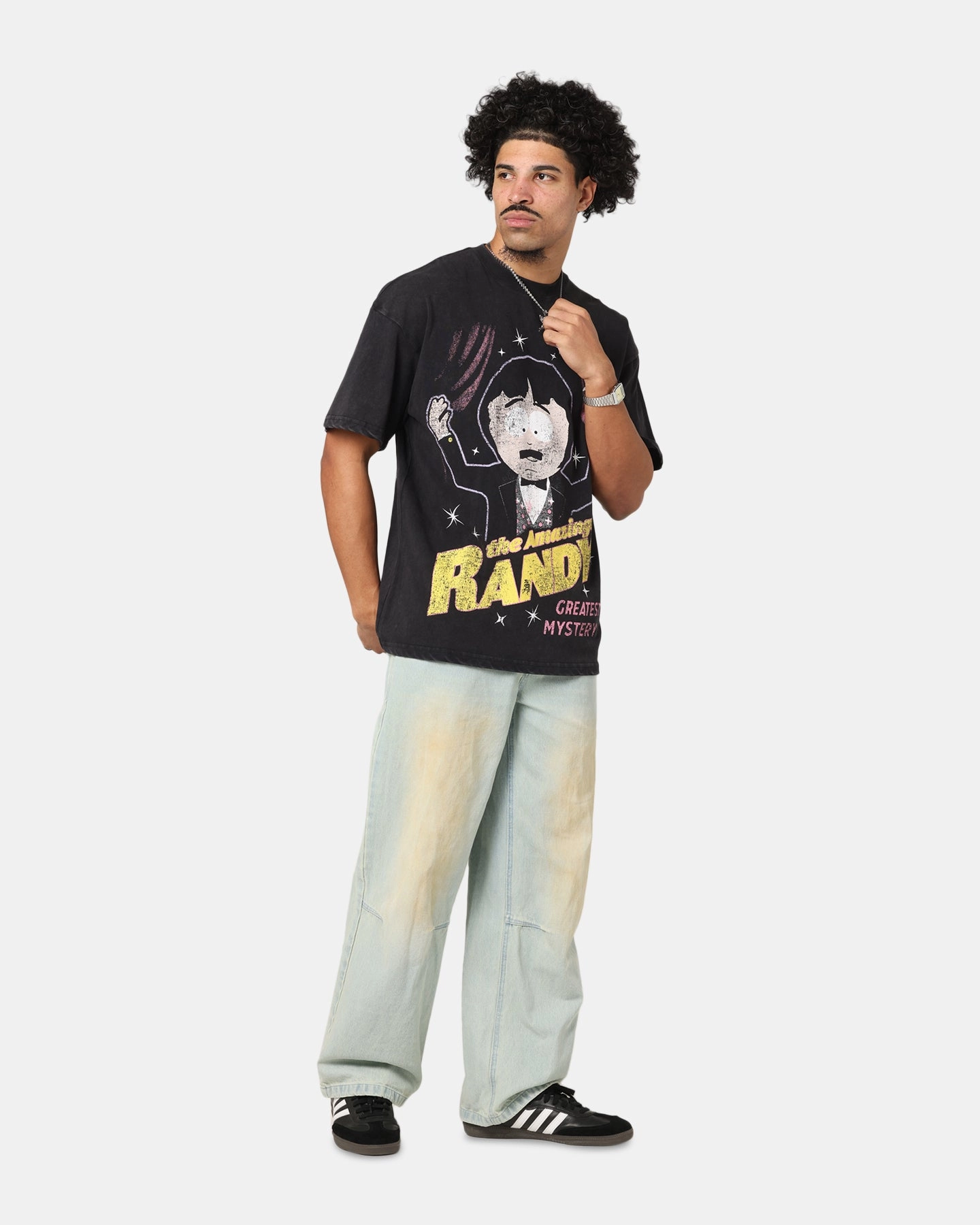 Printed Logo 73 Studio X South Park The Amazing Randy Vintage T-Shirt Black Acidwash
