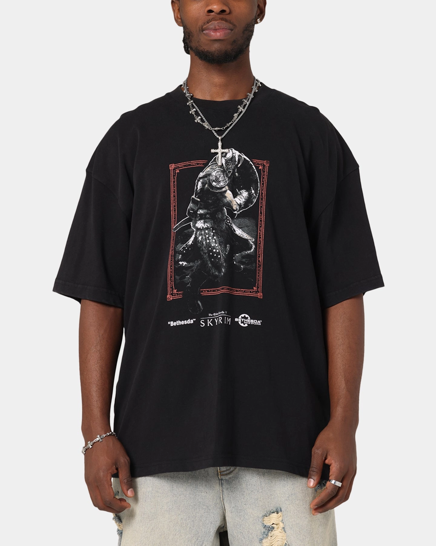 Premium Comfort 73 Studio X The Elder Scrolls V: Skyrim '11 Dragonborn Vintage T-Shirt Black Acidwash