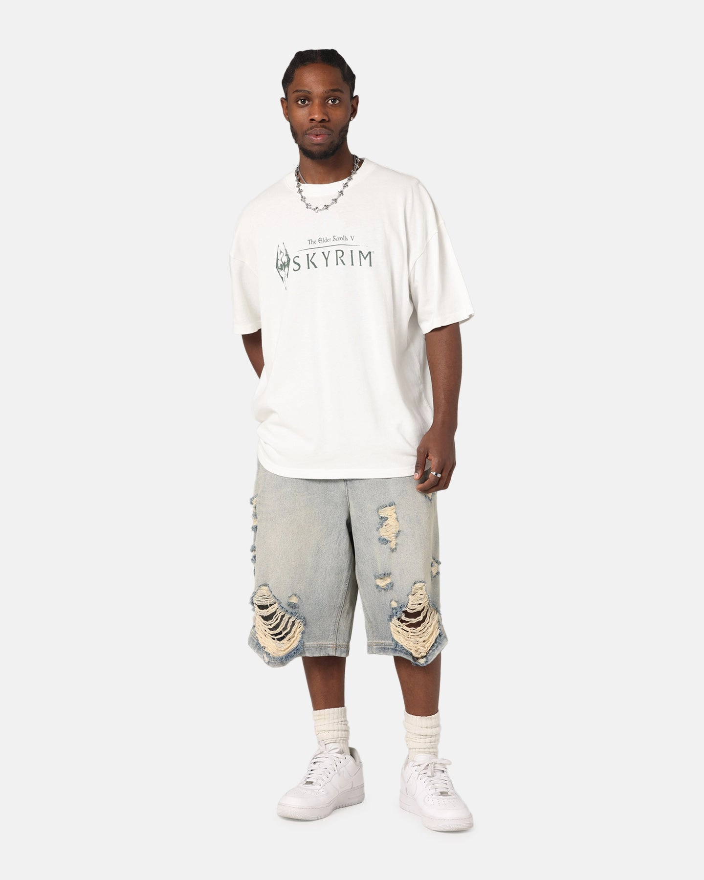 Travel Trend Look Boat Neck 73 Studio X The Elder Scrolls V: Skyrim Vintage T-Shirt Off White