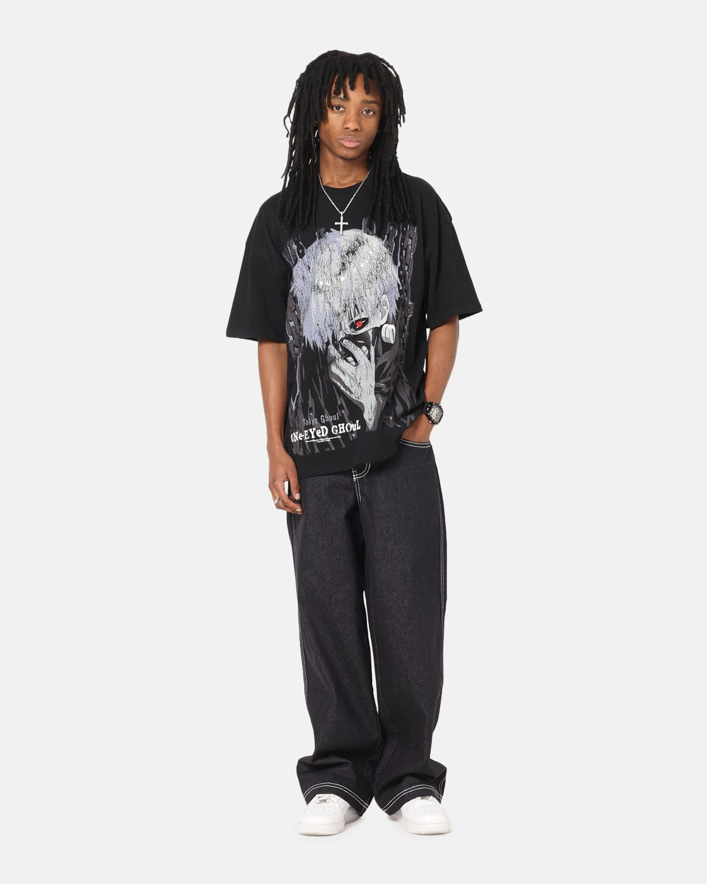 73 Studio X Tokyo Ghoul One Eyed Ghoul T-Shirt Black Reinforced Shoulder Seams Daily Style Trend