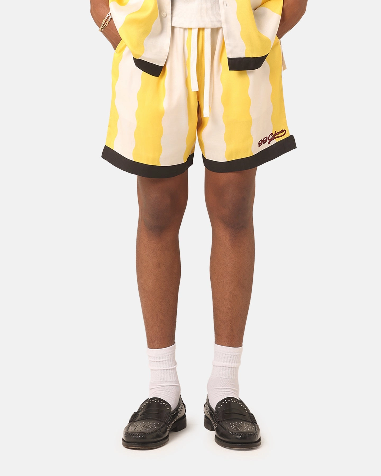Adjustable Waist Cool Breeze 99 Cabana Bowling Shorts Yellow/Off White