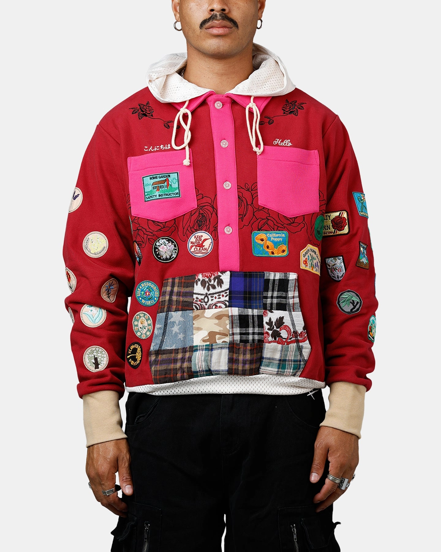 Ventilation Vents Durable Outer Layer ABC Patch Hoodie Rose