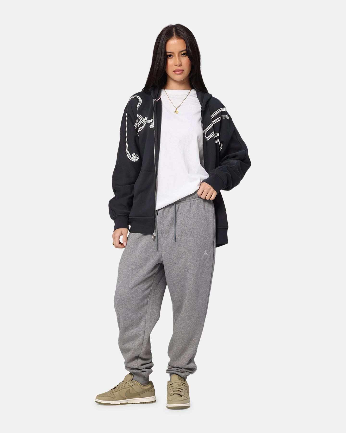 Jordan Brooklyn Fleece Pants Carbon Heather/White Perfect Fit Wear