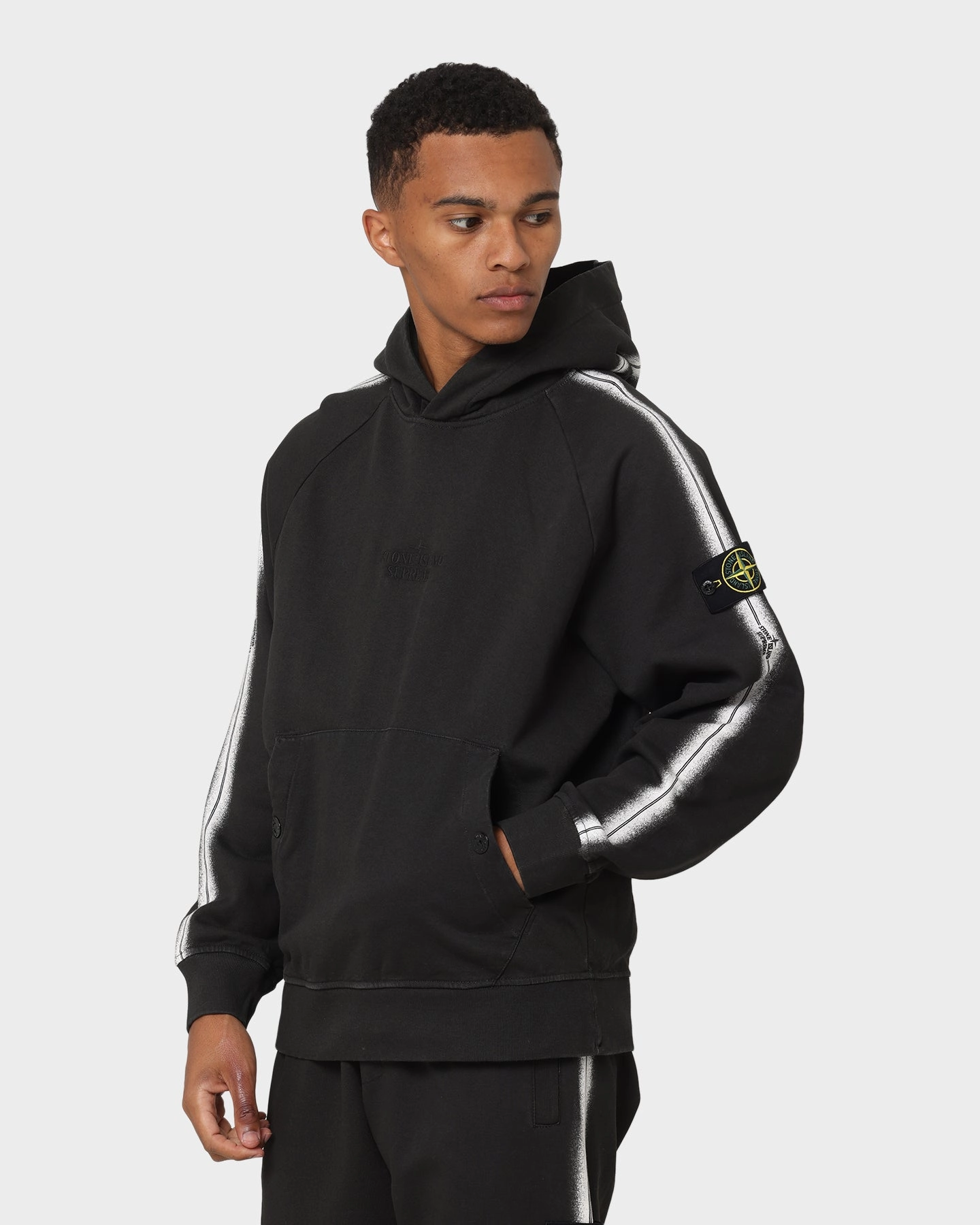 Supreme X Stone Island Stripe Hoodie Black popular in Africa afternoon