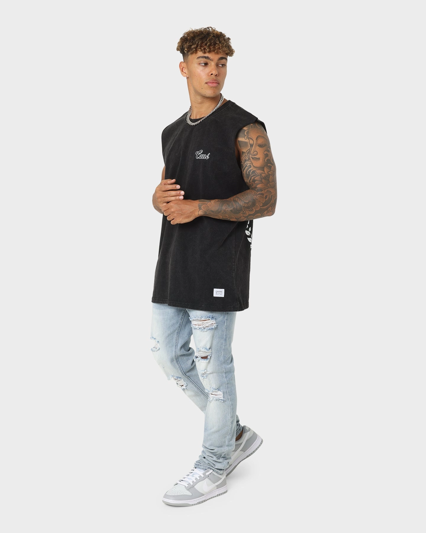 Carre Royal Muscle T-Shirt Washed Black Daily Trend Casual Wear