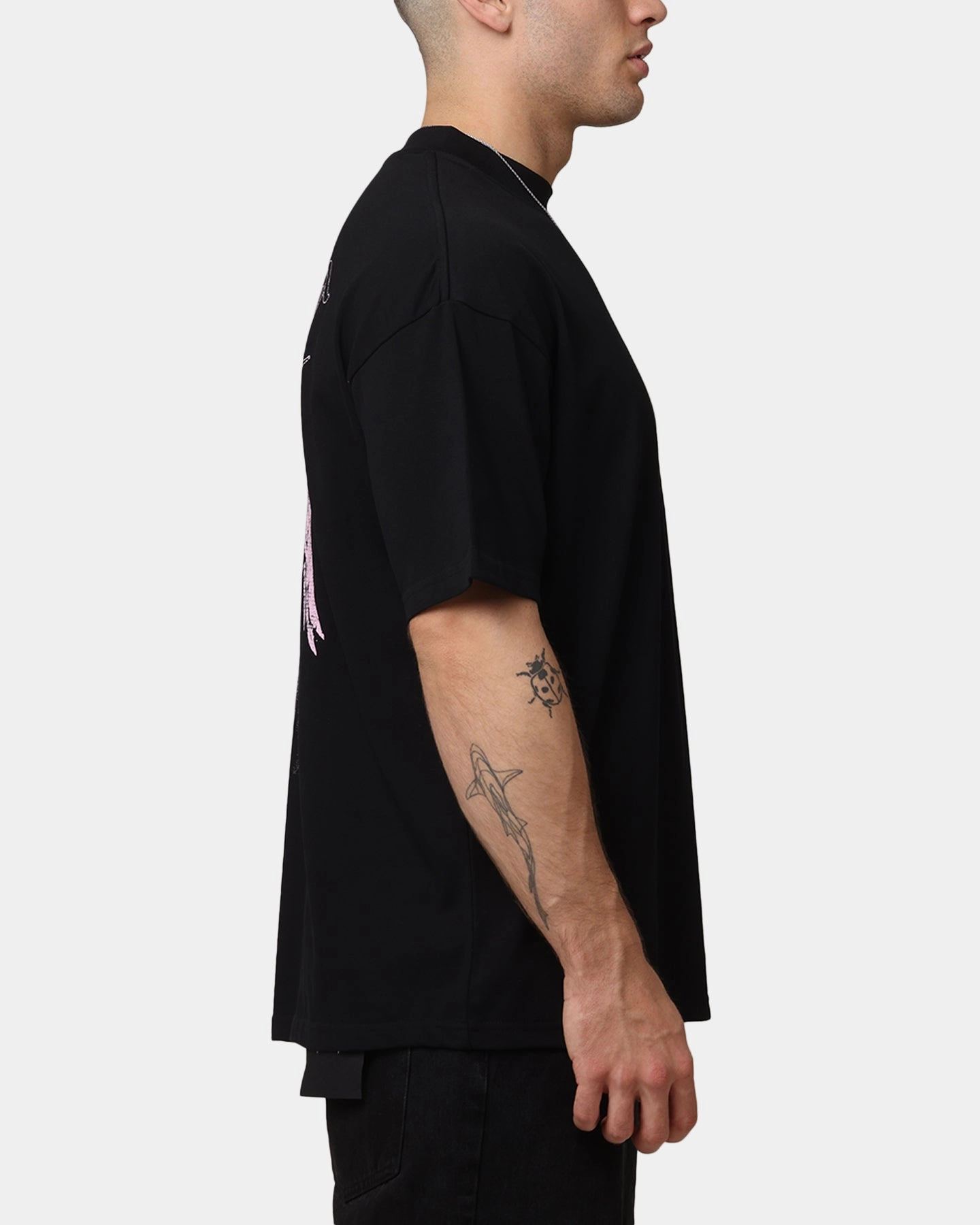 Saint Morta Lucian Mock Neck T-Shirt Black/Pink MinimalBranding Seam Free Shoulders