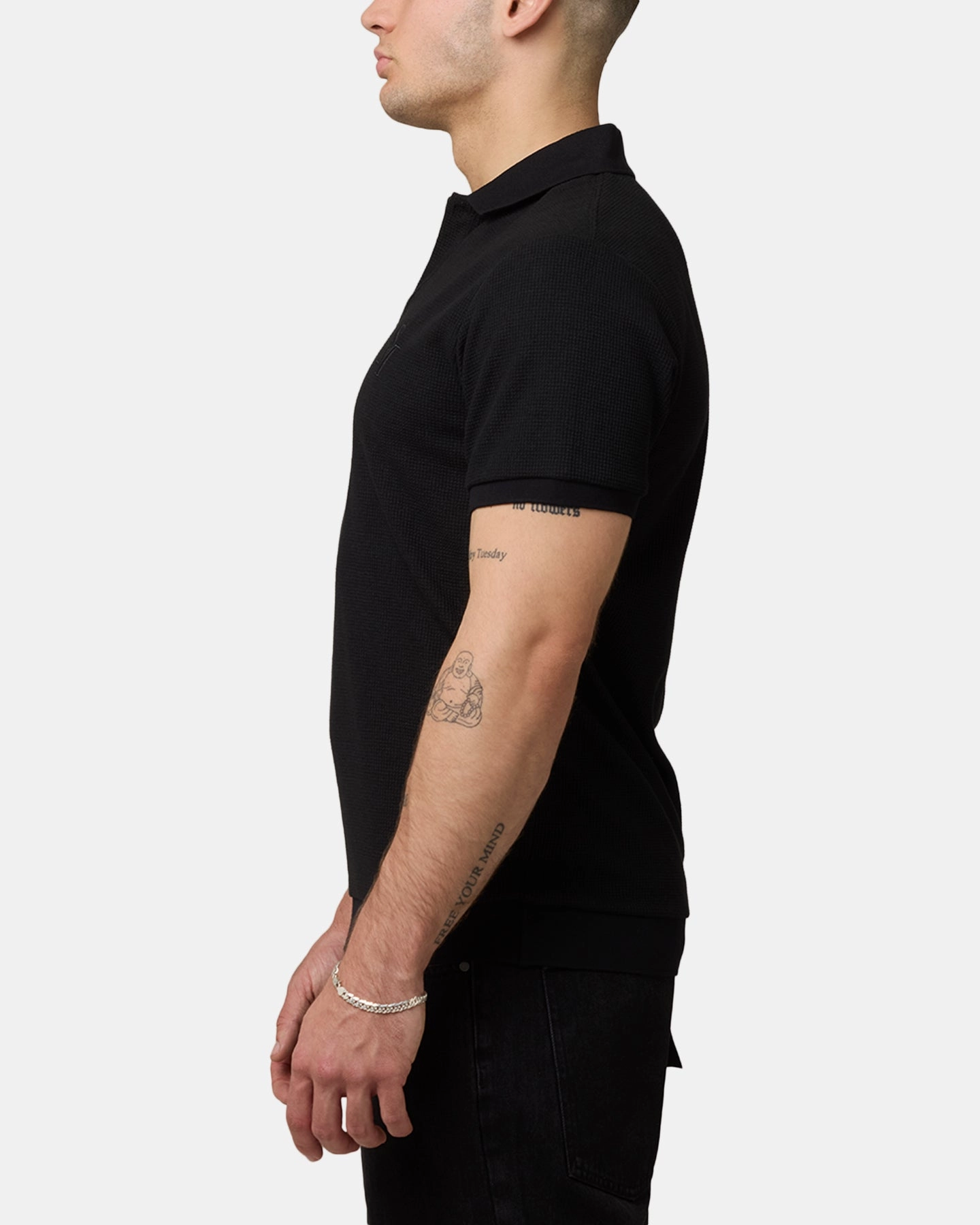 Temperature Regulating Tech Saint Morta Waffle Polo Shirt Black