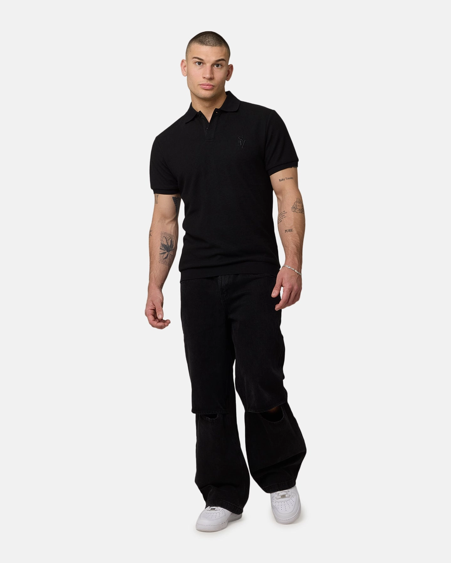 Saint Morta Waffle Polo Shirt Black Soft Weather Wear