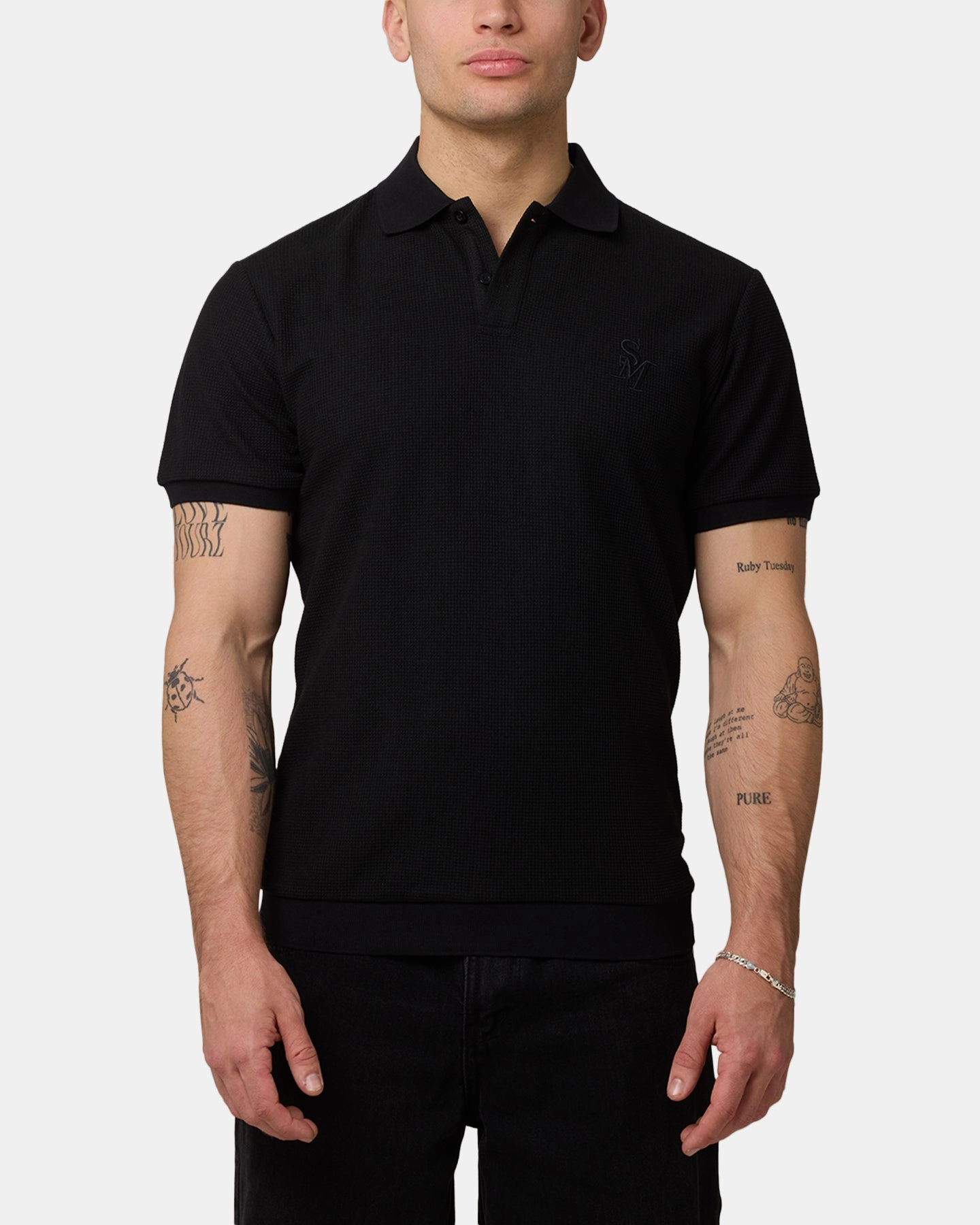 Saint Morta Waffle Polo Shirt Black Layer Friendly Shape