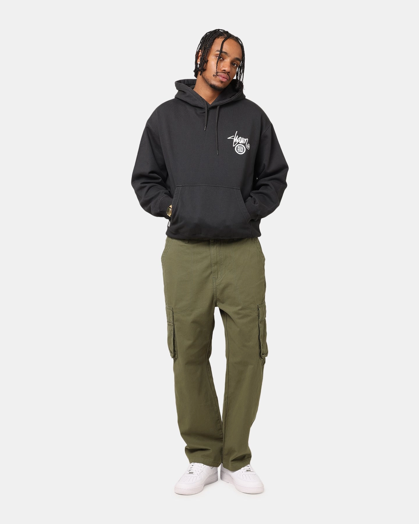 Soft Fresh Cross Back Ventilation Design S Double Shawn Dot Hoodie Washed Black