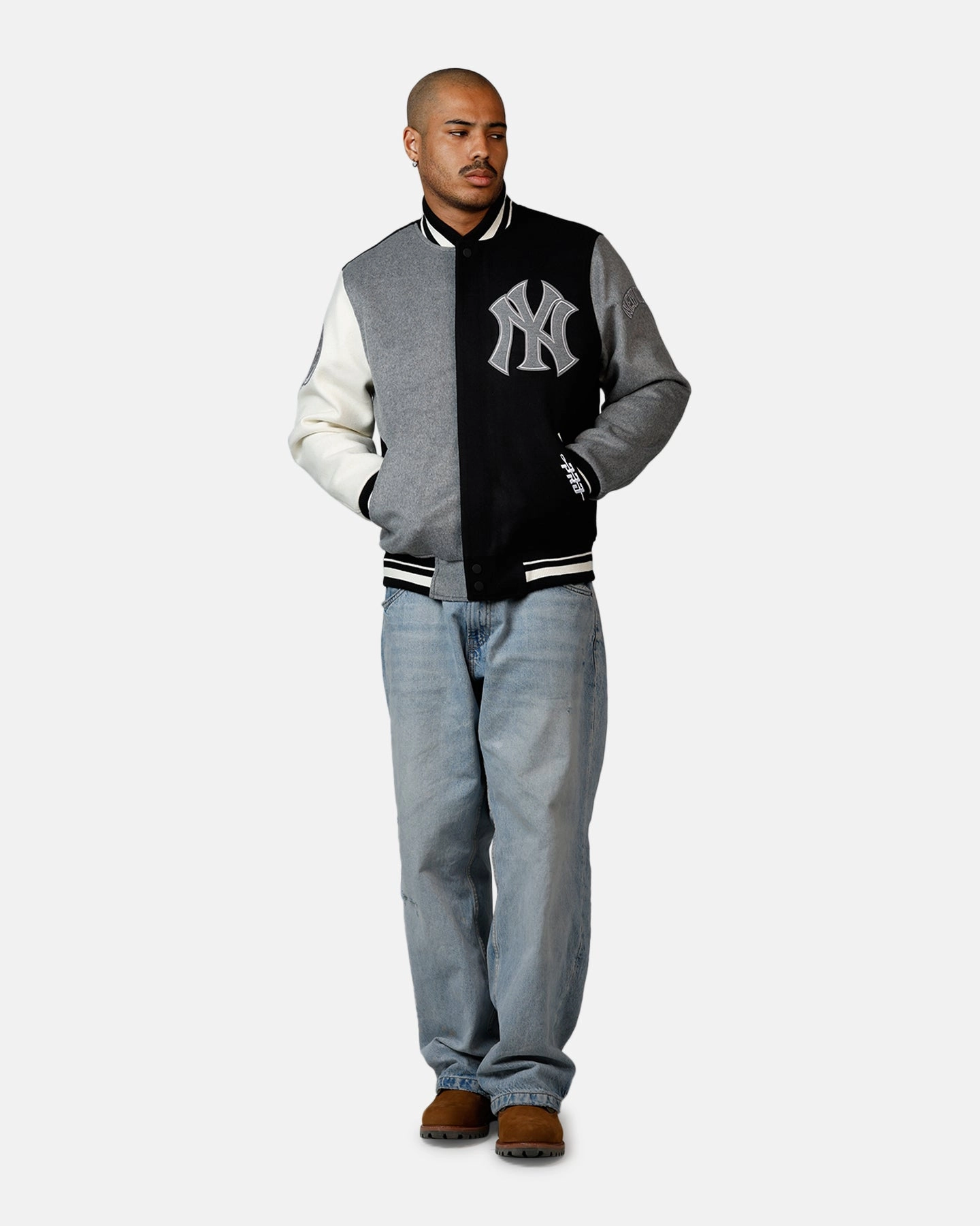 multi-color Fashion Finish Pro Standard New York Yankees Reverse French Terry Wool Varsity Jacket Black/Grey
