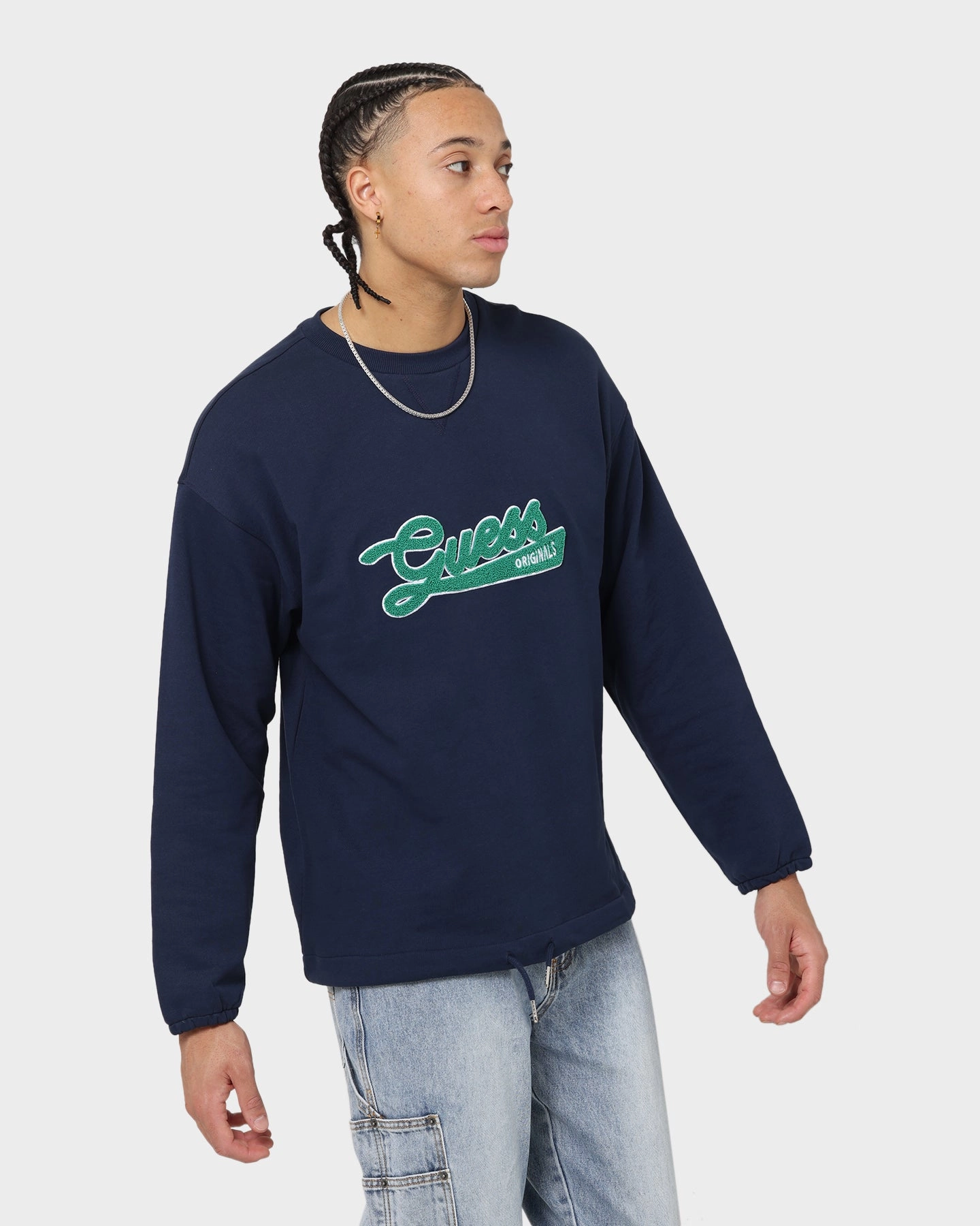 Clean Jacket Detail Guess Originals Go Collegiate Crewneck Blackened Blue