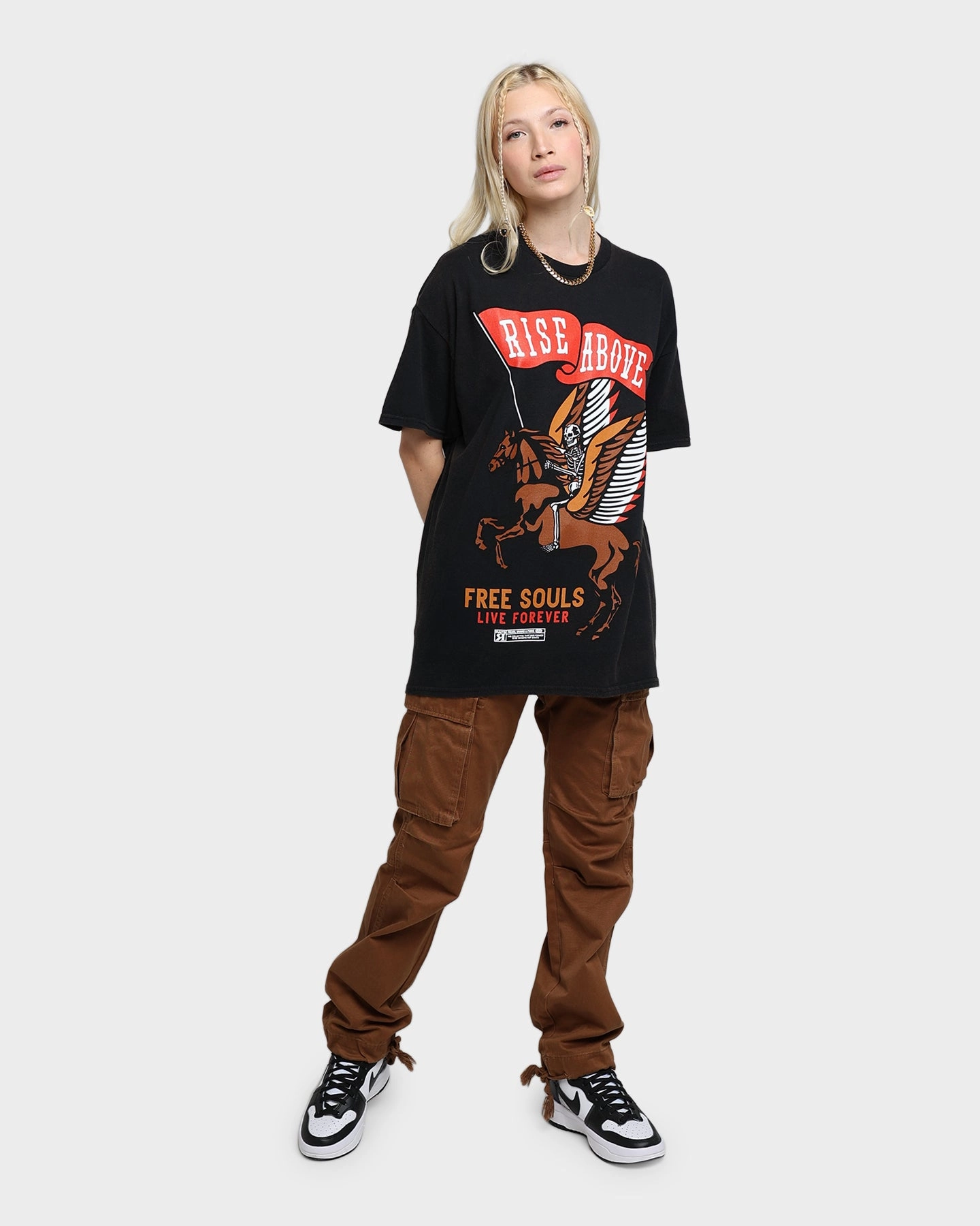 Rats Get Fat Rise Above Vintage T-Shirt Black Wash Relaxed Comfort Fit Scoop neck