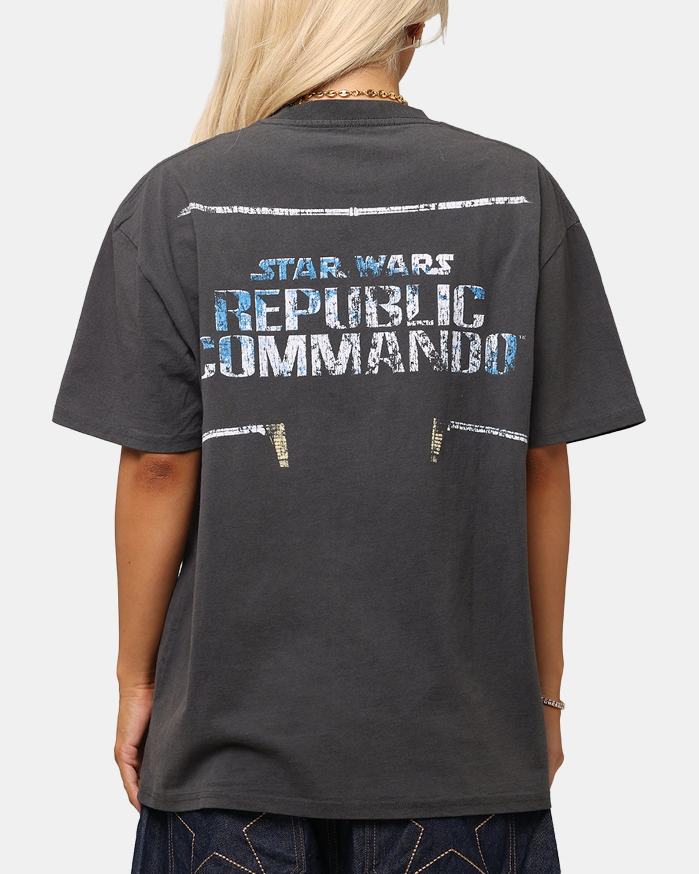 American Thrift Star Wars Battlefront Republic Commando Heavy T-Shirt Black Wash Versatile Layer Outdoor Style